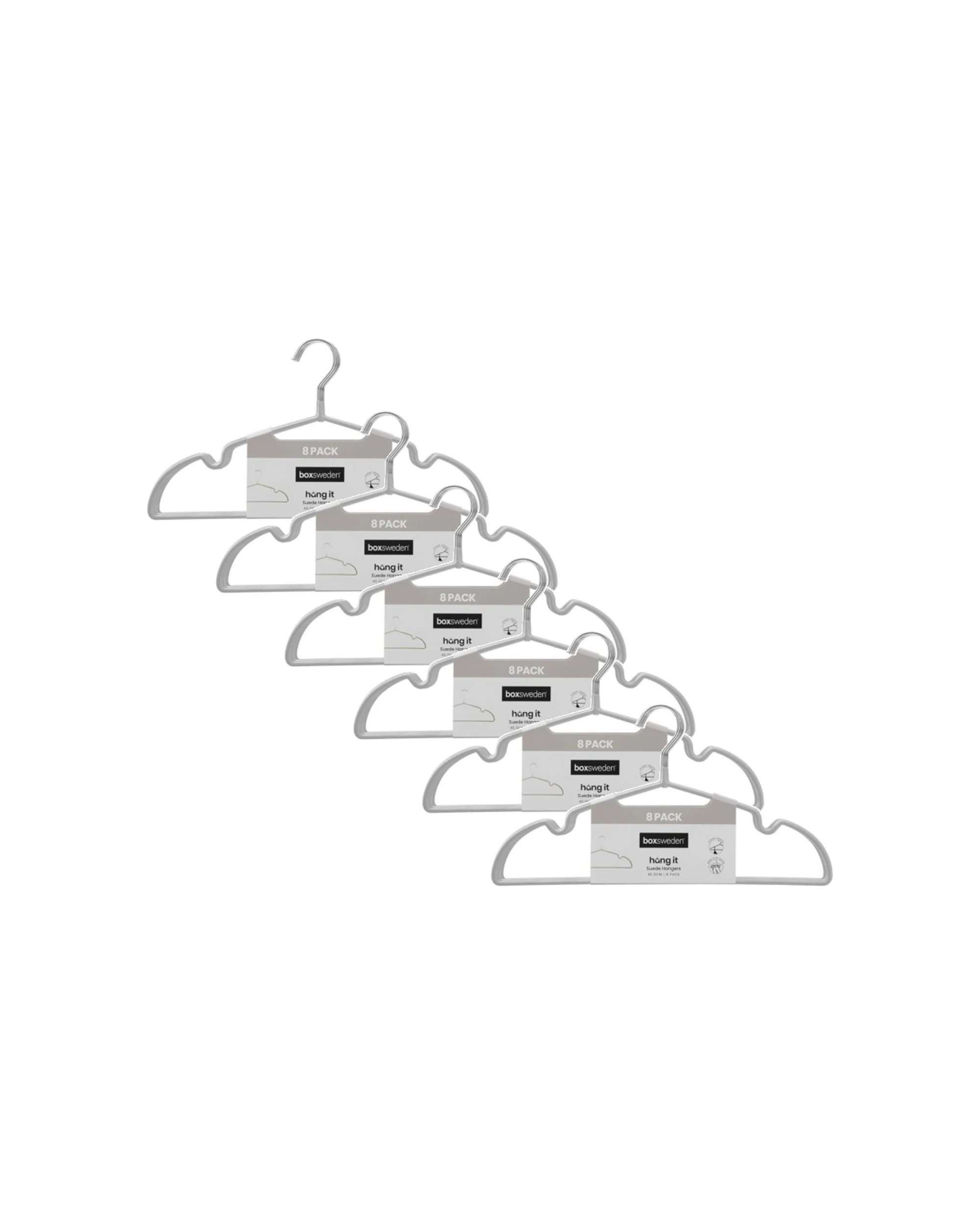 1 Boxsweden 6x 8PK Hangit Suede Wardrobe Clothes Hangers Non-Slip 40.5cm - Grey, 1 of 7