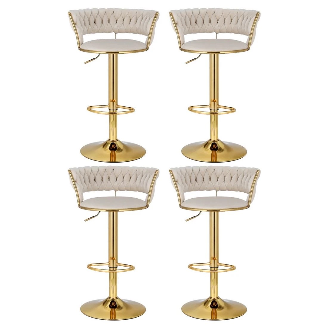 4 Artiss 4x Bar Stools Gas Lift Velvet Woven Backrest Ivory - Beige, 4 of 7