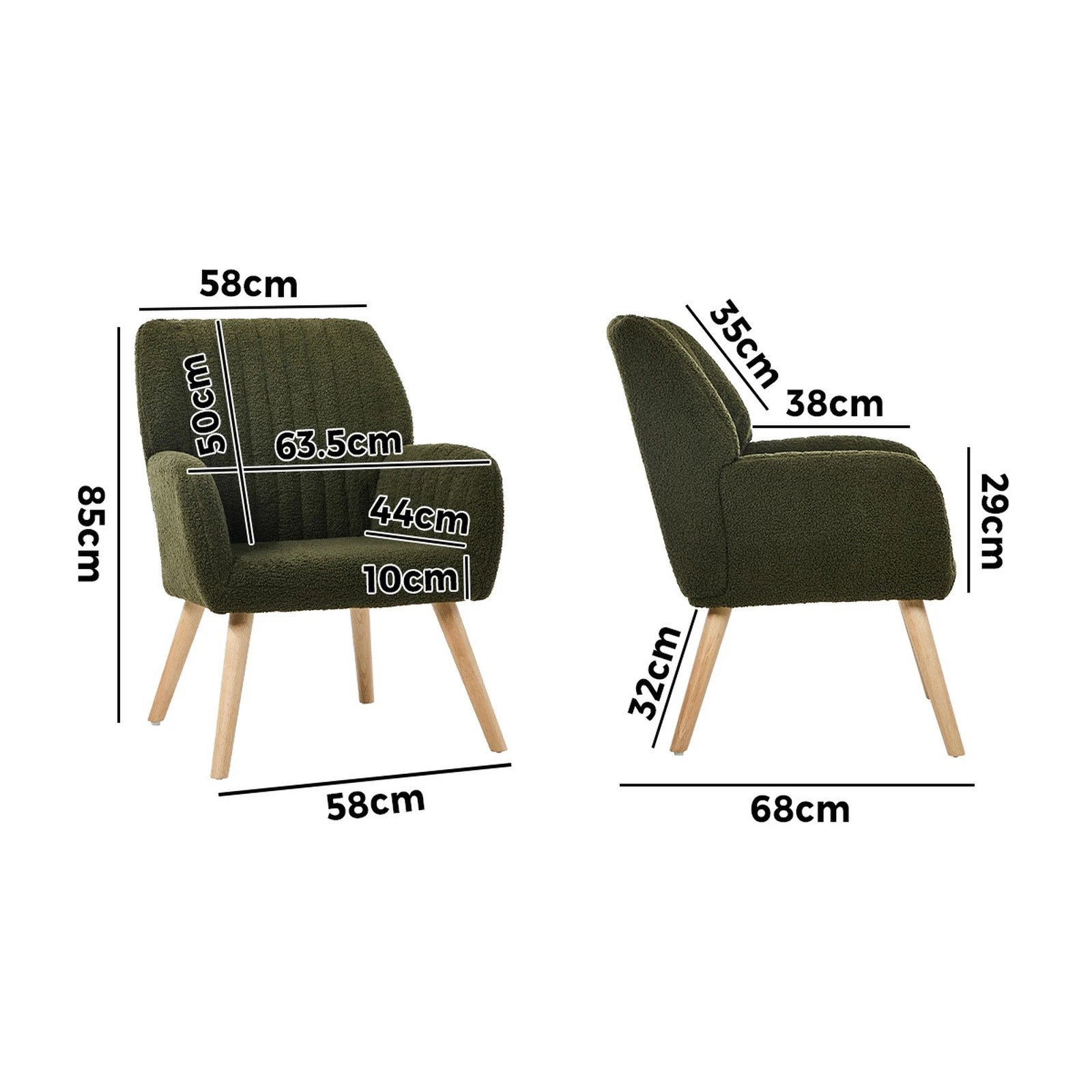 2 Oikiture Armchair Lounge Sofa Chair Sherpa Accent Chairs Armchairs Couches - Green, 2 of 10