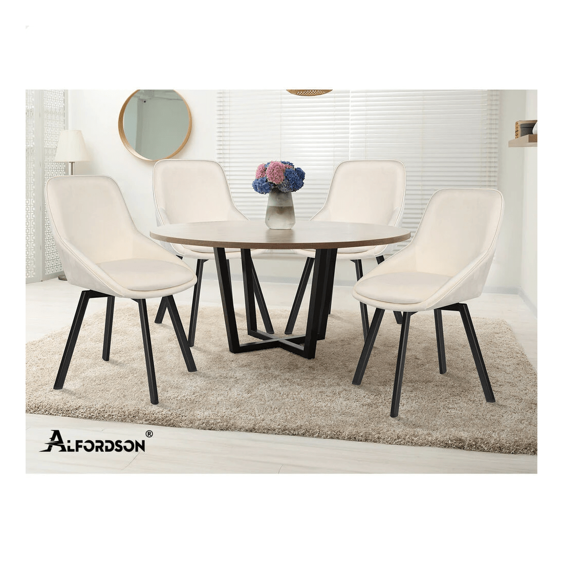 10 Alfordson 2x Dining Chairs Accent Kitchen Swivel Lounge Padded Seat Velvet - Beige, 10 of 10