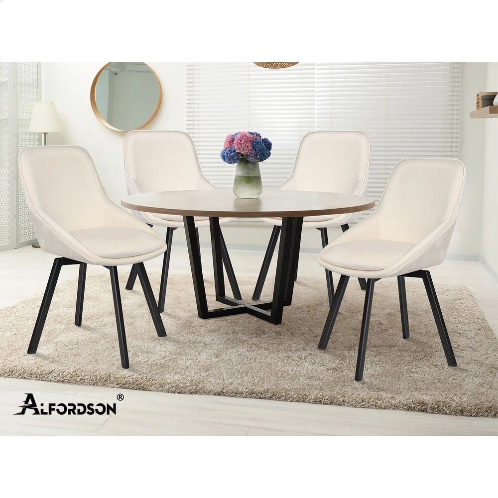 10 Alfordson 2x Dining Chairs Accent Kitchen Swivel Lounge Padded Seat Velvet - Beige, 10 of 10