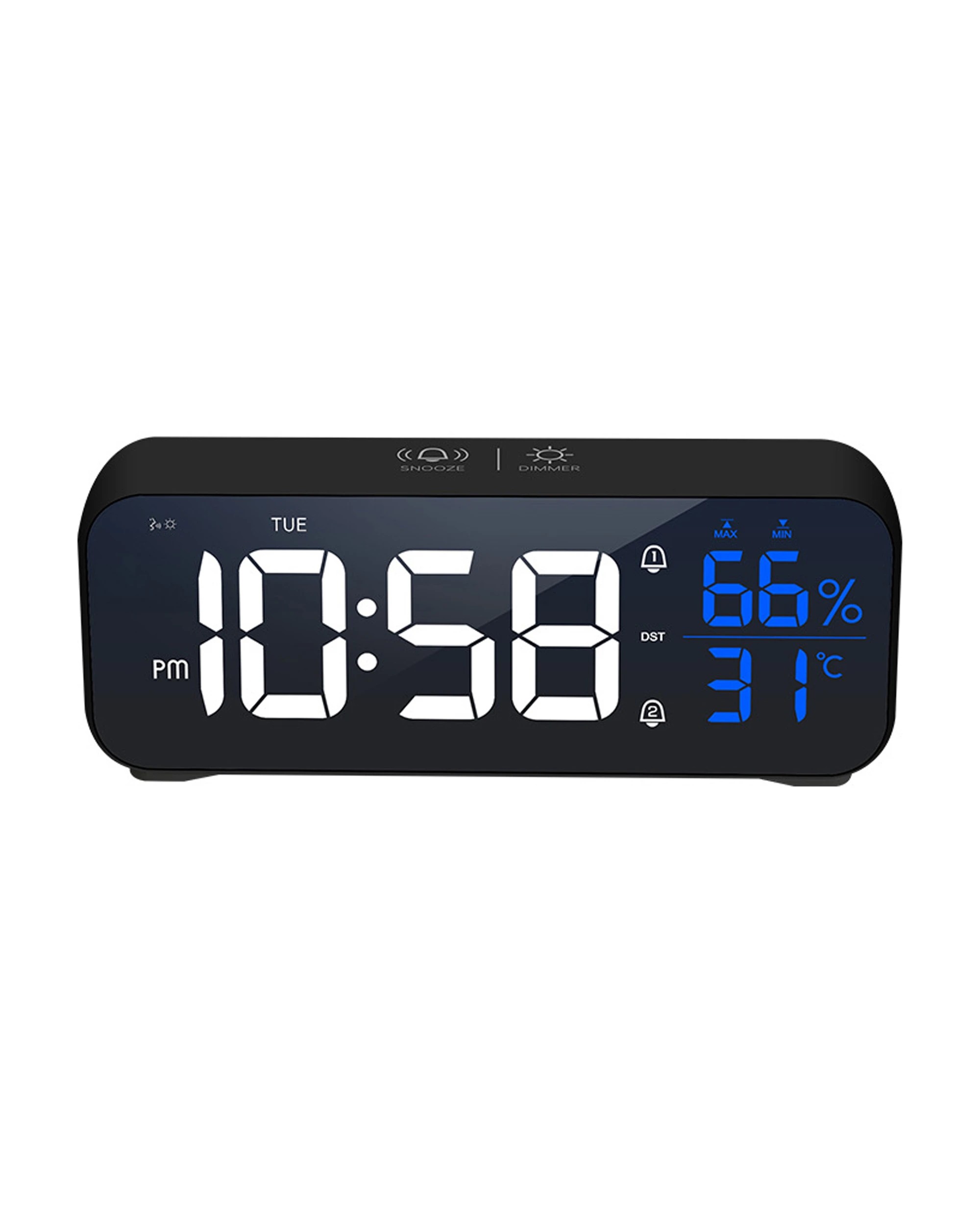 1 TODO LED Digital Alarm Clock Temperature Display Music Alarm USB Rechargeable - Black, 1 of 2