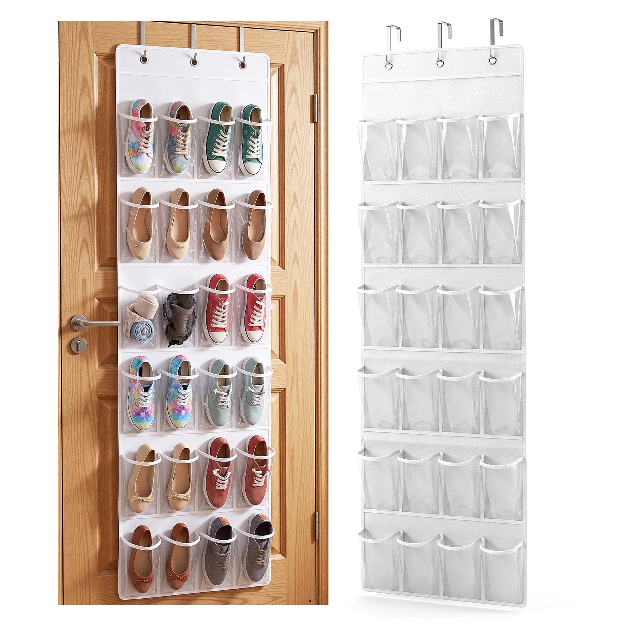 1 Artiss Over Door Shoe Storage Organiser X2 6 Tier 24 Pockets - White, 1 of 8