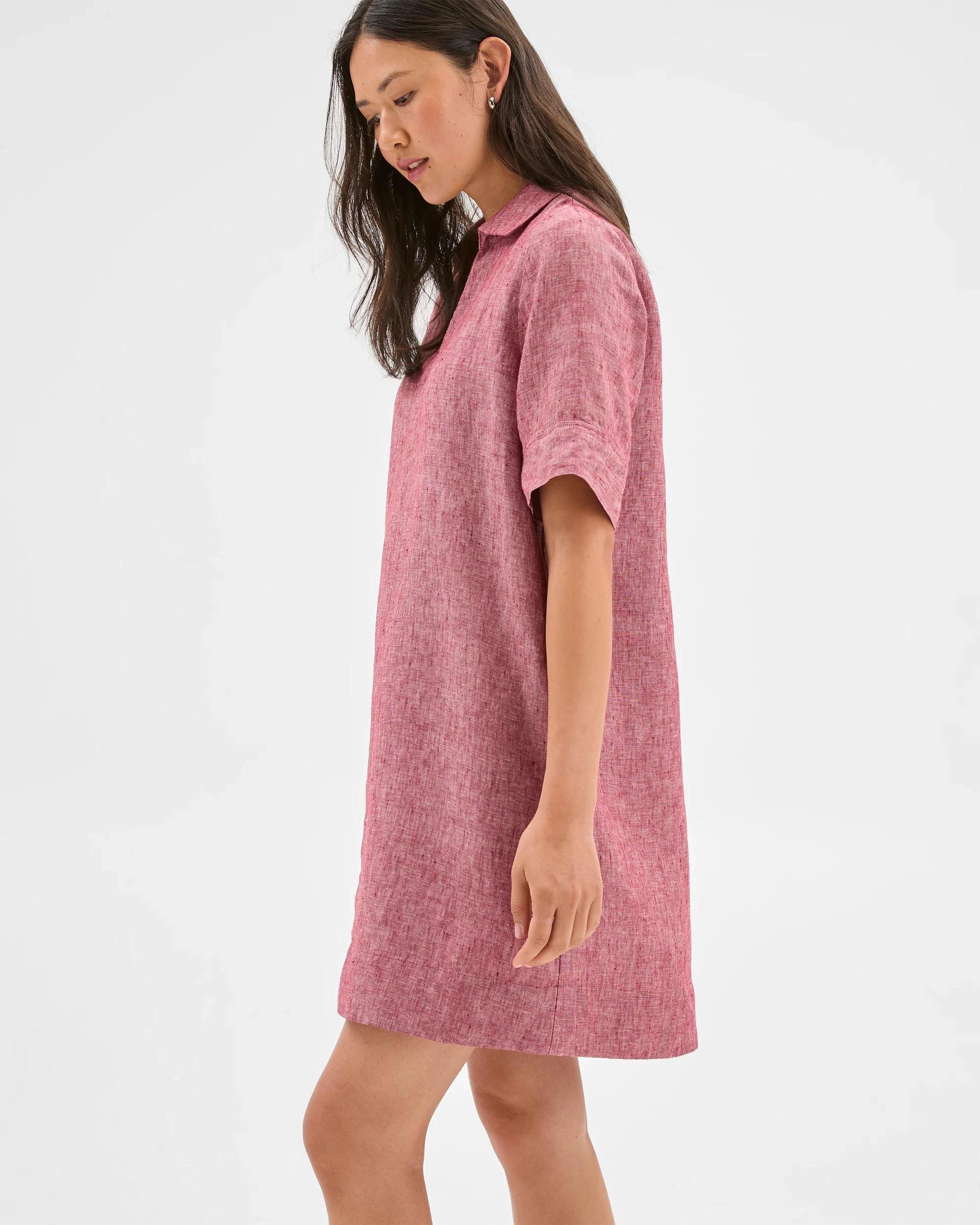 3 Target European Linen Polo Mini Dress RHUBARB X-DYE, 3 of 6