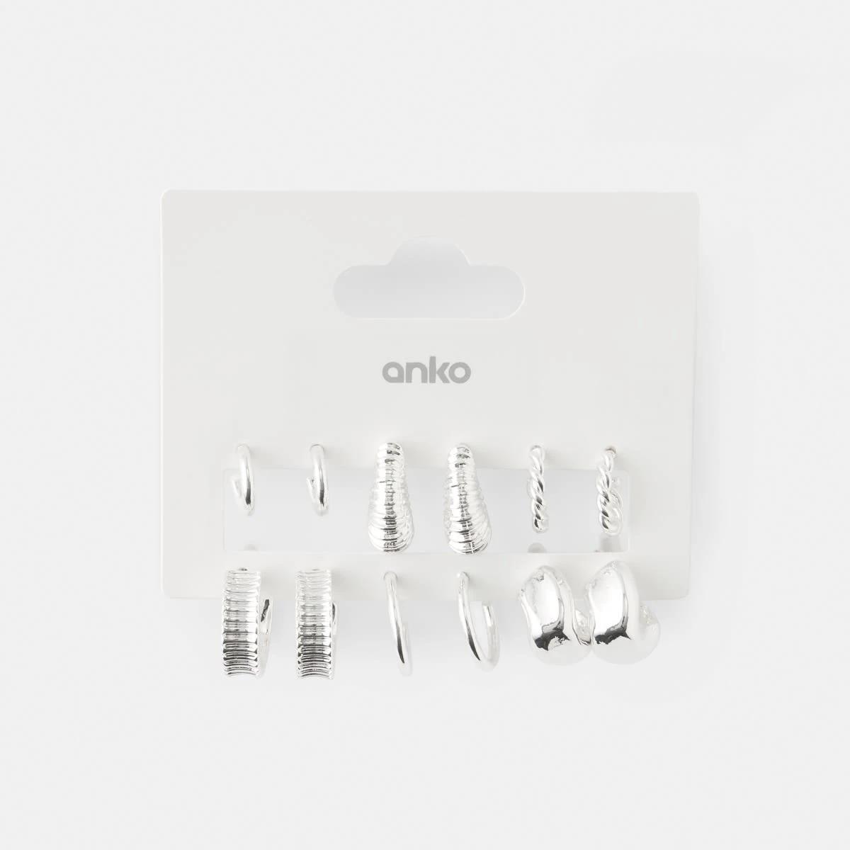 5 6 Pack Chunky Mini Hoop Earrings Silver, 5 of 5