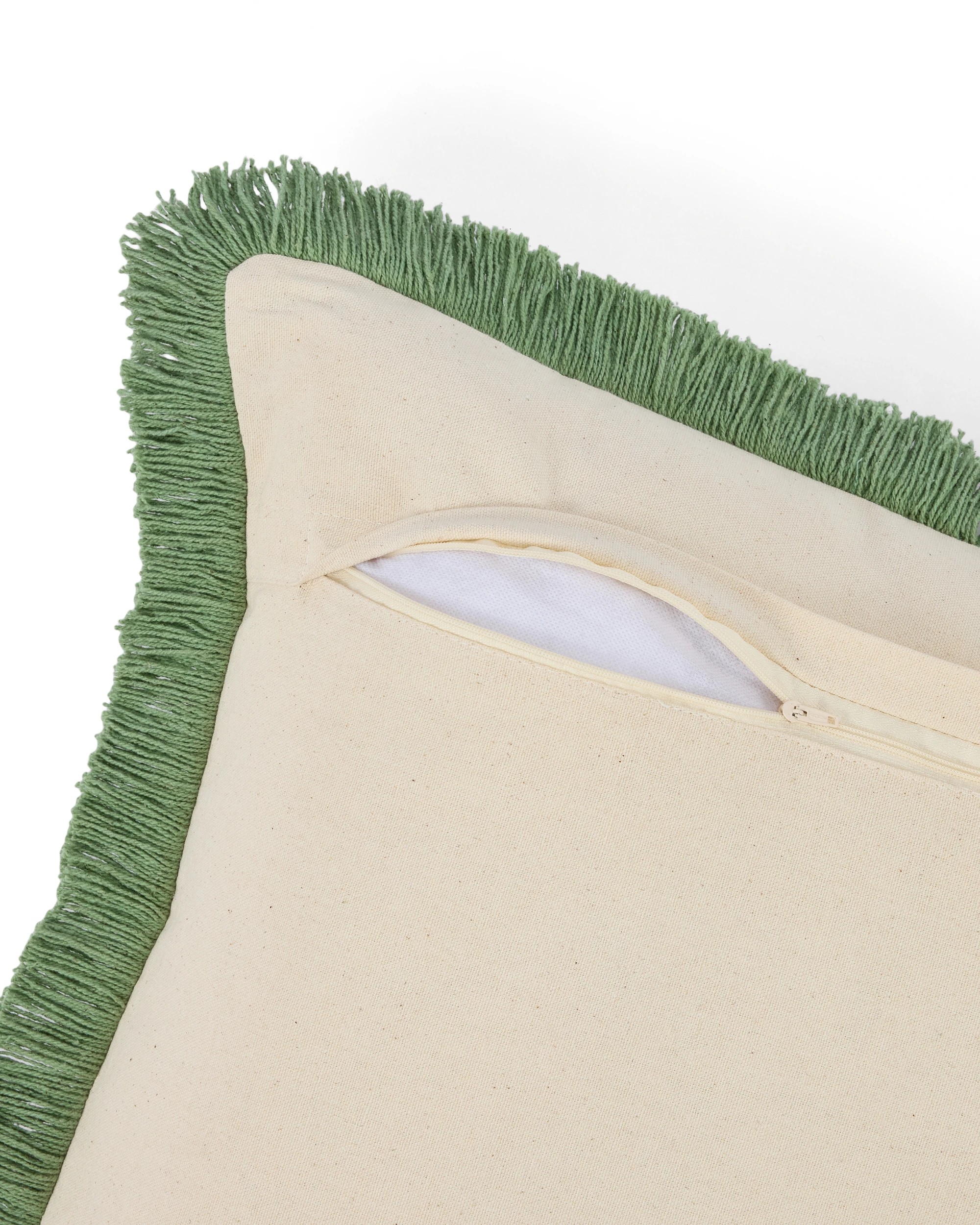 4 50cm Fringed Cushion - Green, 4 of 4