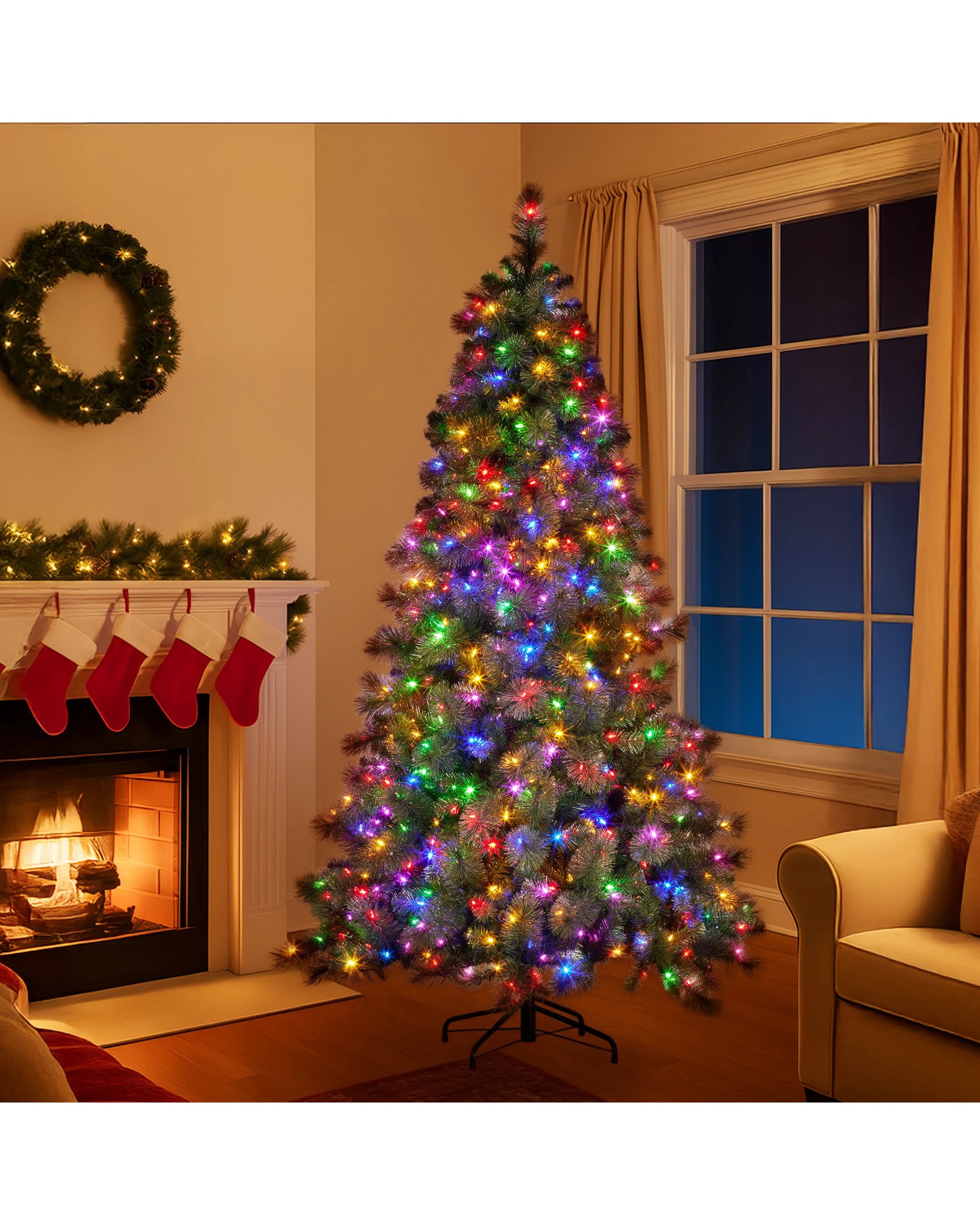 7 Christabelle 7.5ft Christmas Tree Glittery Gold Pine 650 Led Multi-functional Lights Xmas Decor, 7 of 7