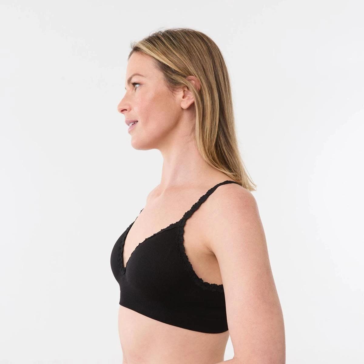 2 Wirefree Seamfree Lace Trim Push Up Bra BLACK, 2 of 5