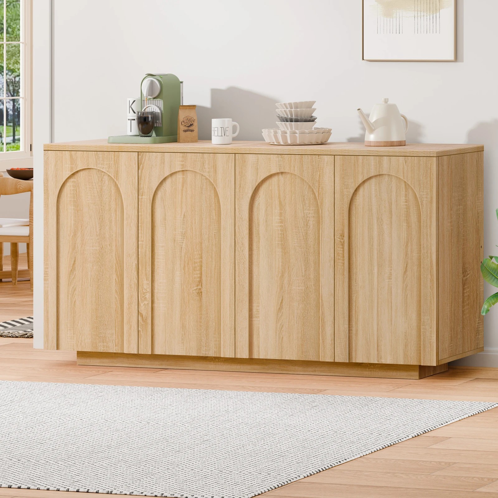 2 Alfordson Buffet Sideboard Storage Cabinet Cupboard Pantry Kitchen - Oak, 2 of 10