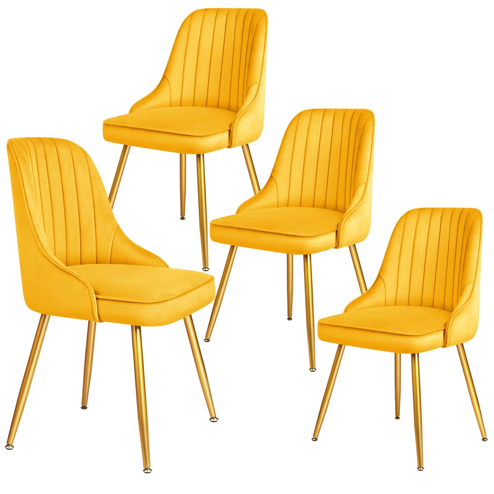 1 Alfordson 4x Dining Chairs Kitchen Accent Lounge Padded Tufted Seat Velvet - Yellow, 1 of 8