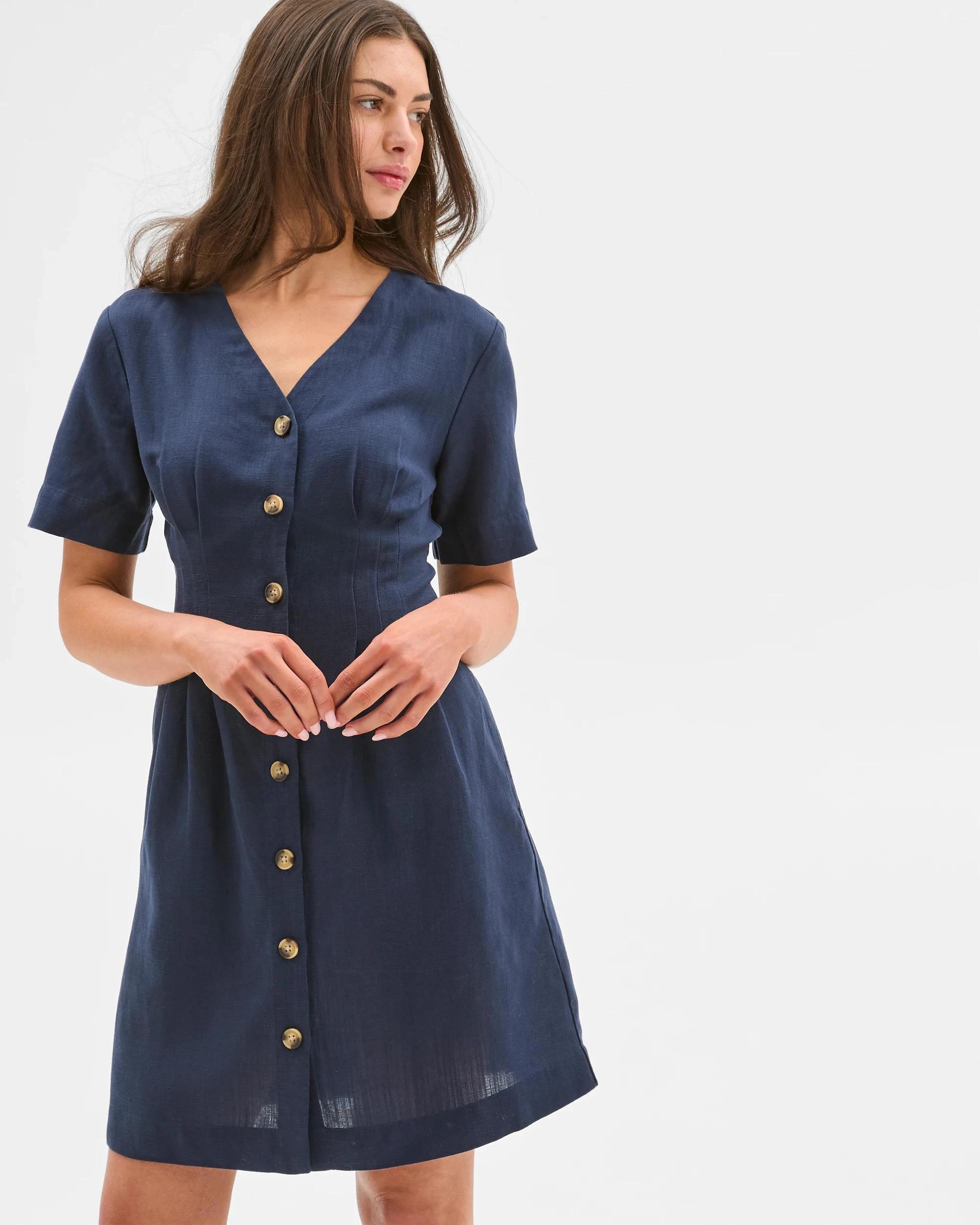 1 Target Petites Pintuck Waist Mini Dress NAVY BLAZER, 1 of 7