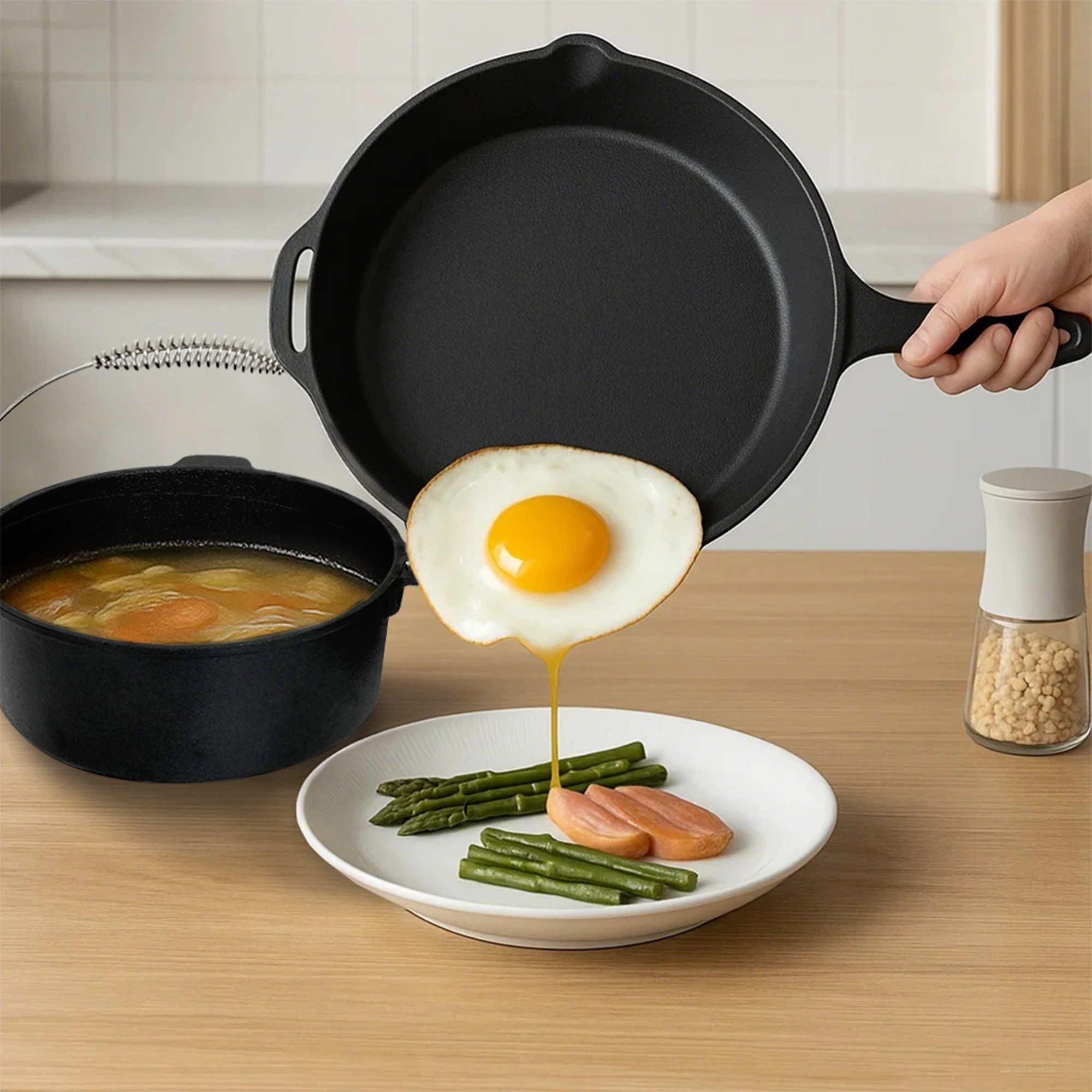8 Toque 27Cm Cast Iron Frying Pan And Cast Iron Pot Set, 8 of 9