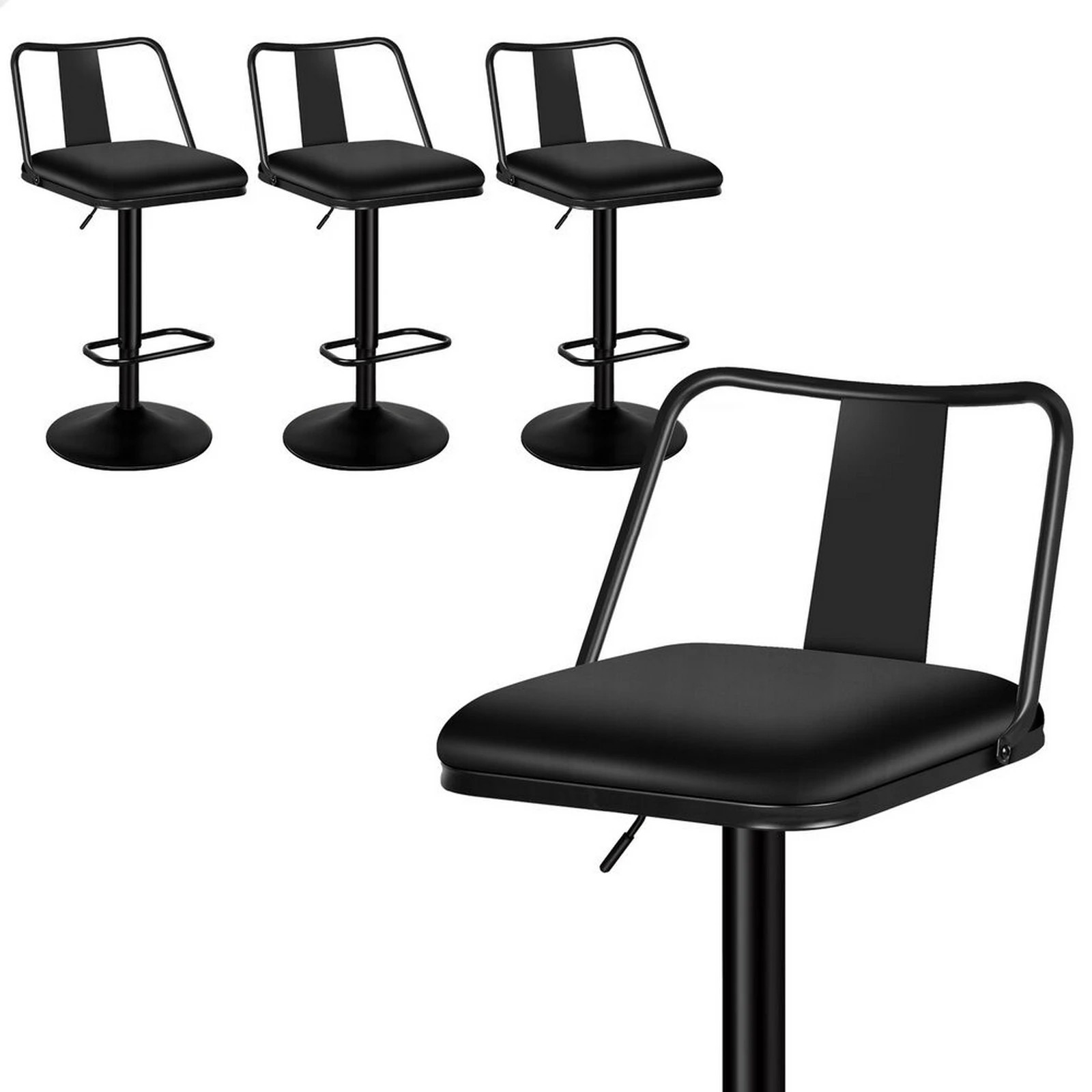 1 Alfordson 4x Bar Stools Gas Lift Leather Bar Chairs Kitchen Swivel Gloria - Black, 1 of 10