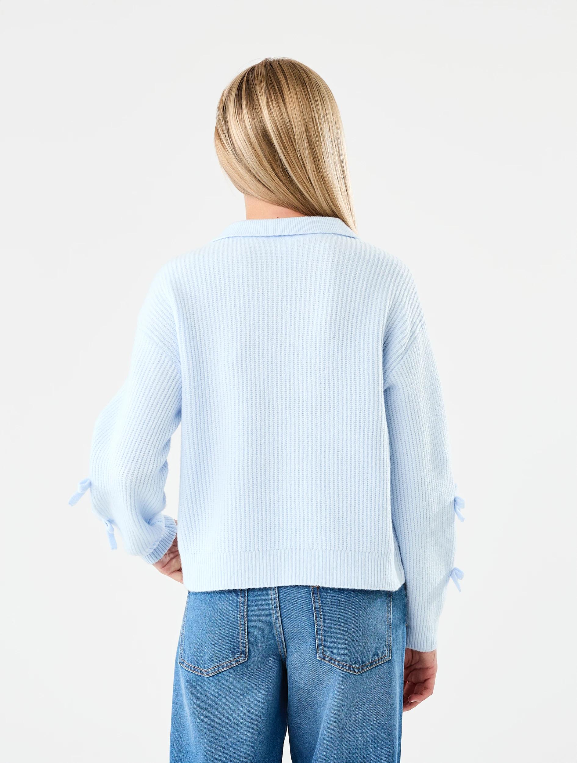 2 Bow Sleeve Rugby Knit Top Icew Blue, 2 of 6