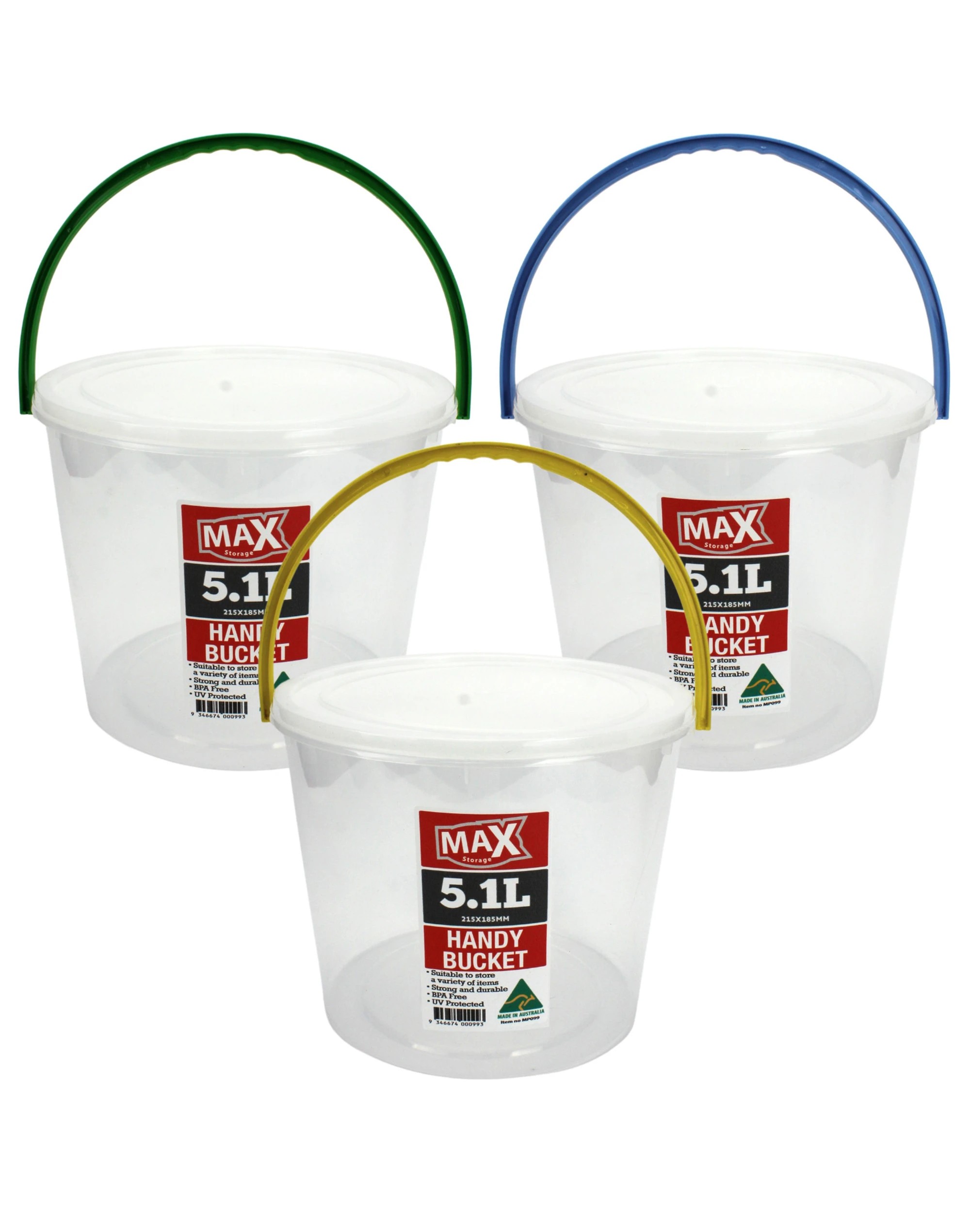1 Durmaz Clear Plastic Storage Bucket with Handle 5.1L Assorted, 1 of 2
