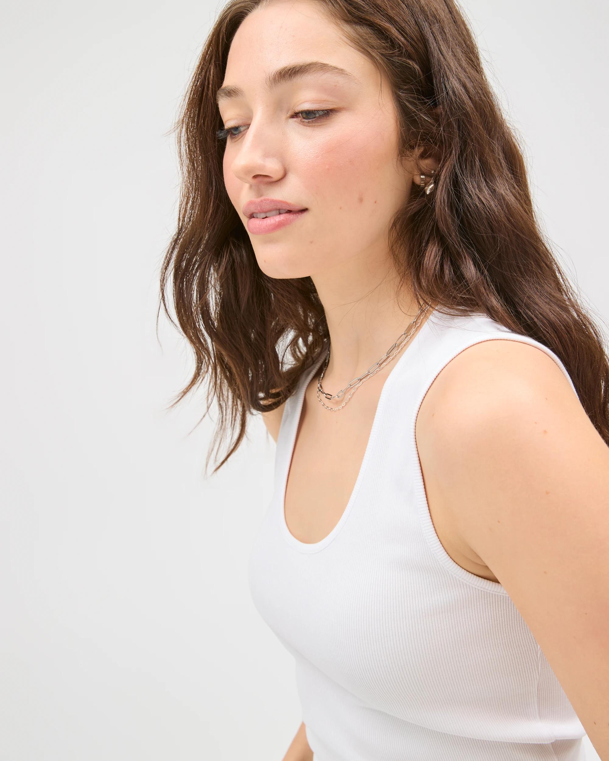 6 Lily Loves Australian Cotton Blend Scoop Neck Ribbed Tank Top WHITE, 6 of 7