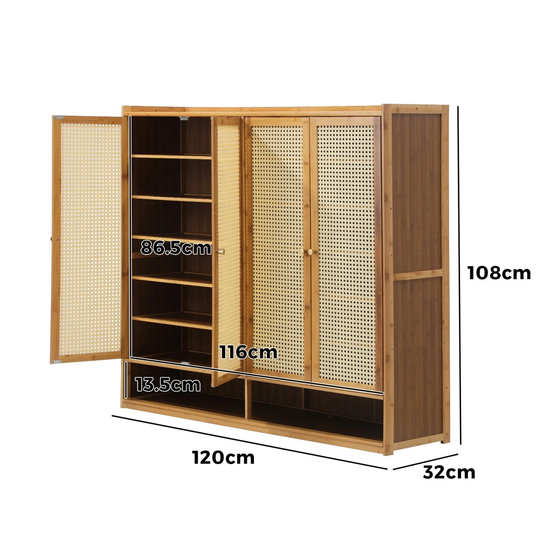 8 Oikiture Shoe Storage Cabinet Shoes Rack Organiser Shelf 4 Doors Rattan
 - Natural, 8 of 8