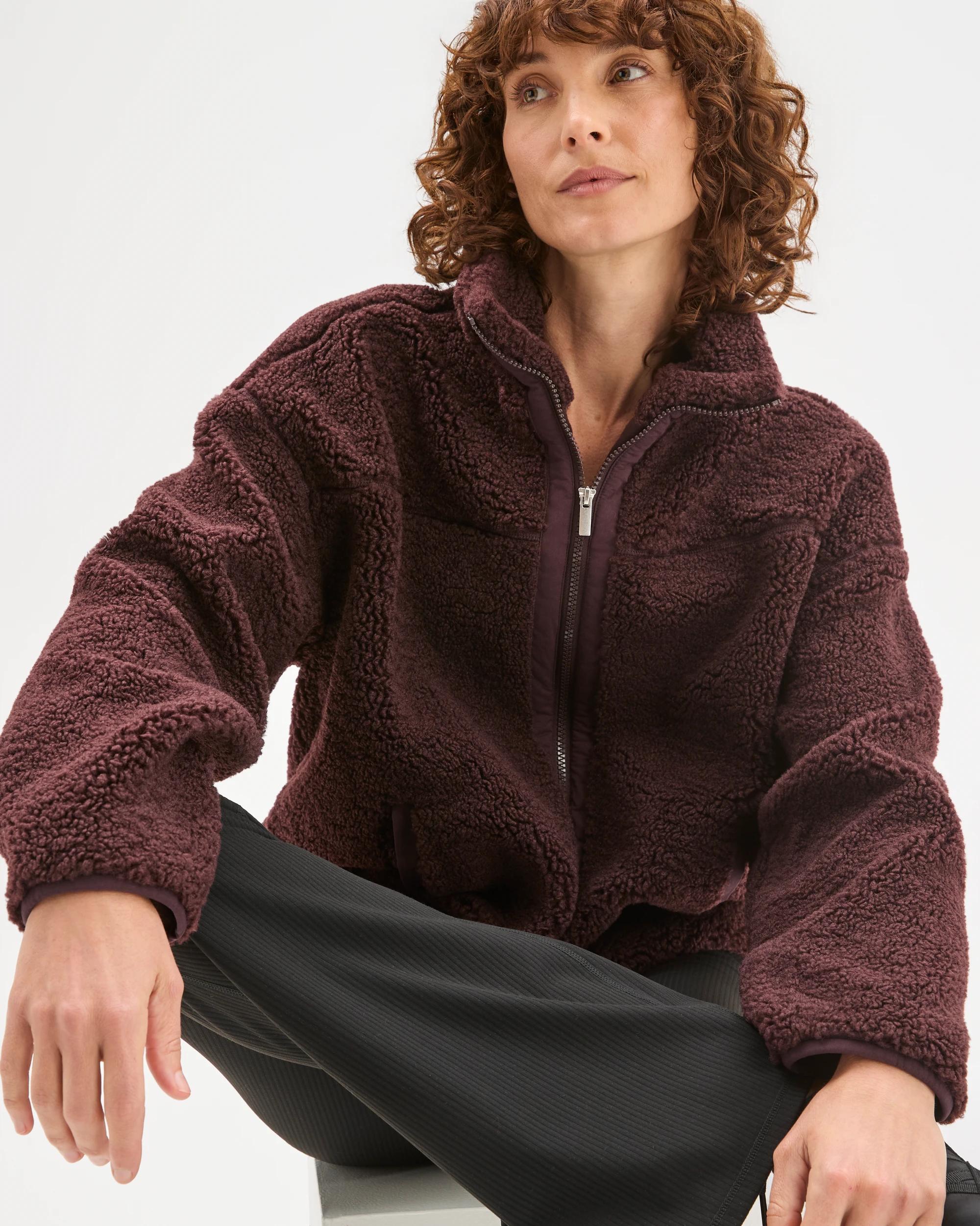 1 Target Woman Relaxed Sherpa Zip Through Jacket RAISIN, 1 of 6