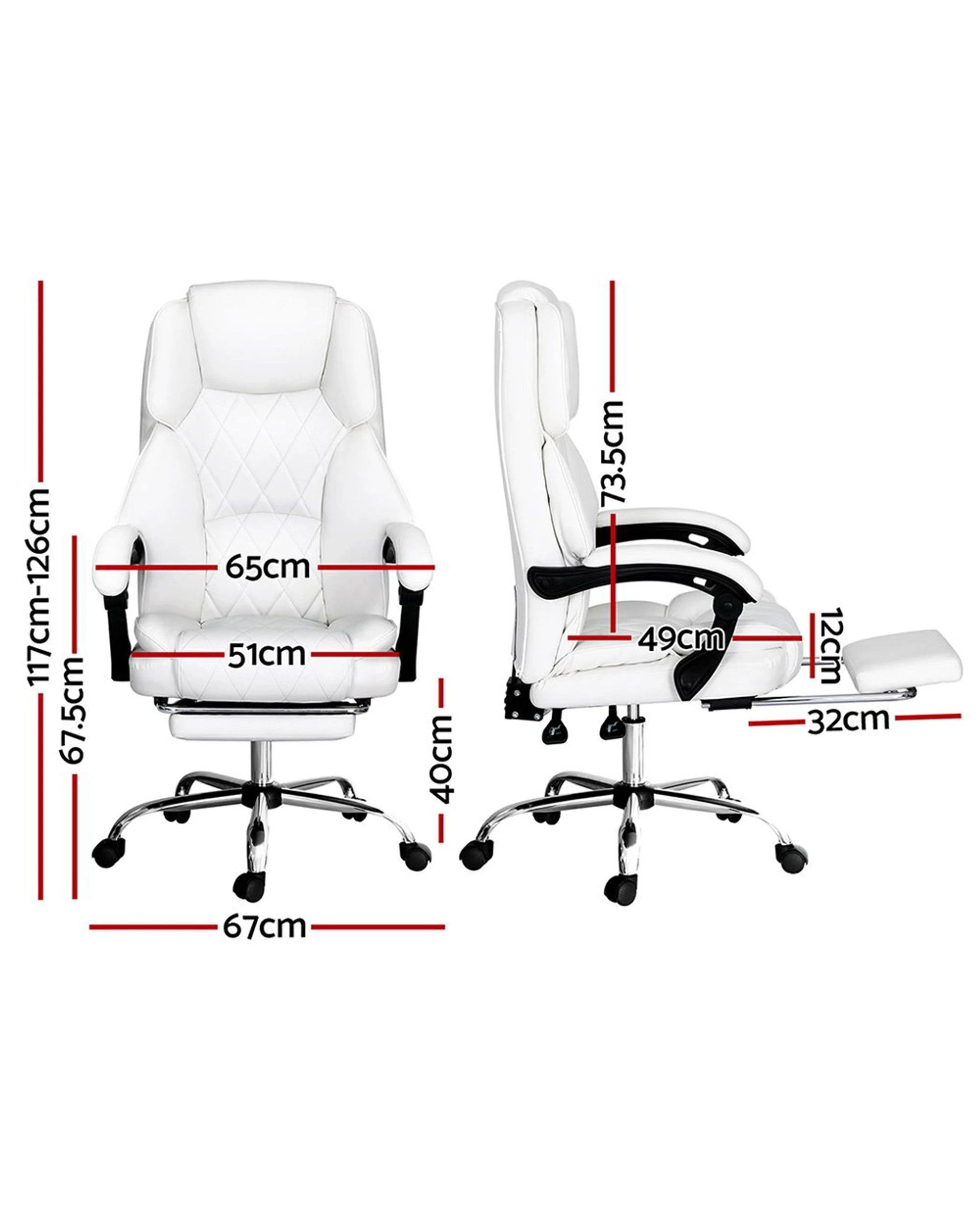 2 Artiss Executive Office Chair Leather Footrest - White, 2 of 5