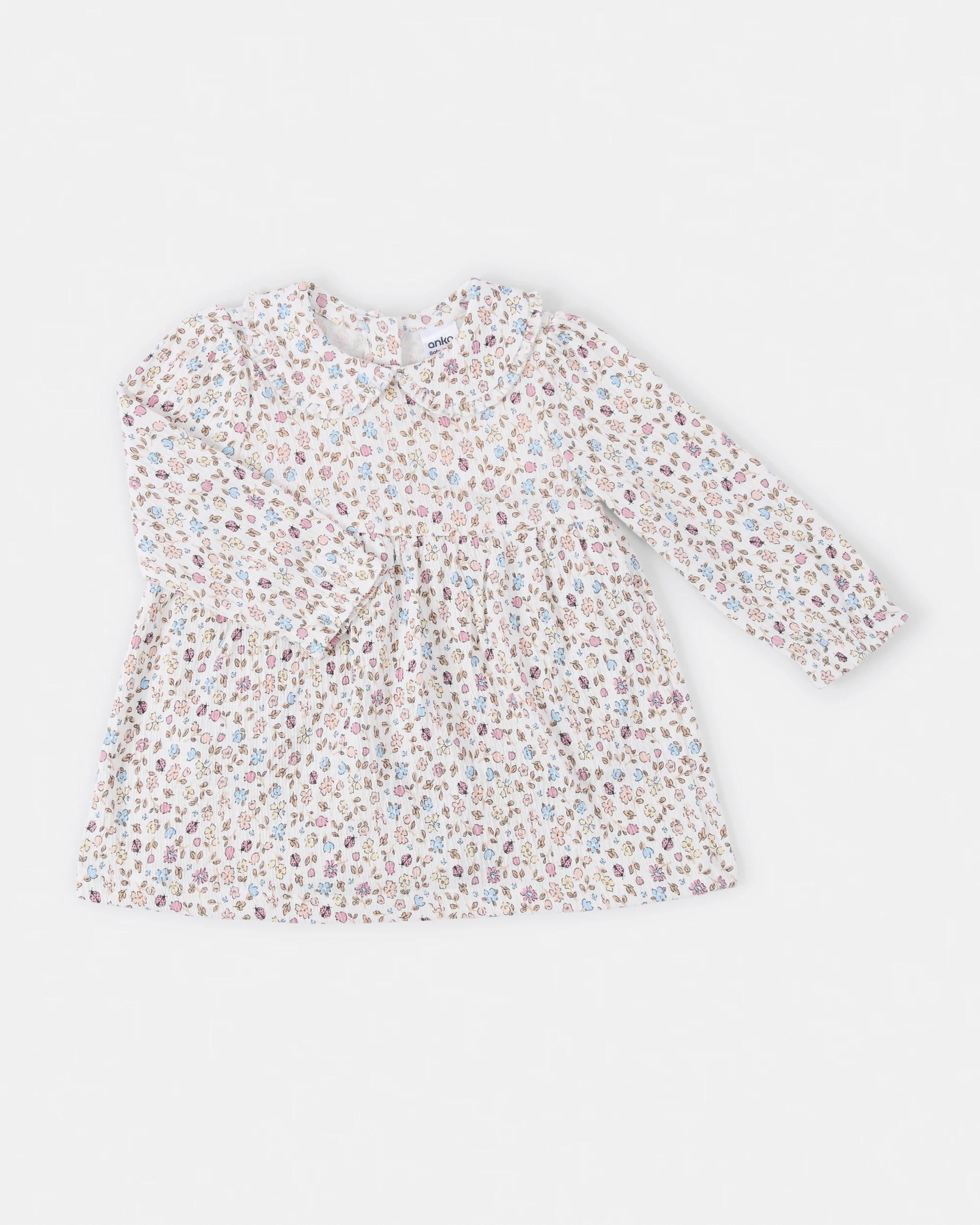 1 Long Sleeve Crinkle Bodysuit Dress Wht Ditsy, 1 of 4