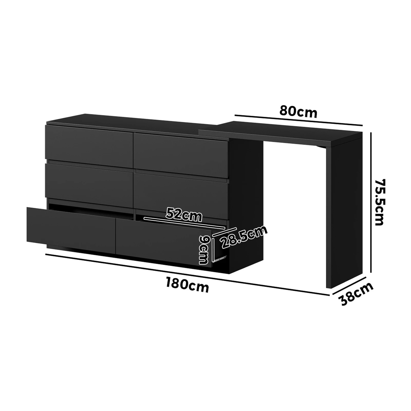 10 Oikiture 6 Chest Of Drawers Dresser With Side Table Storage
 - Black, 10 of 10