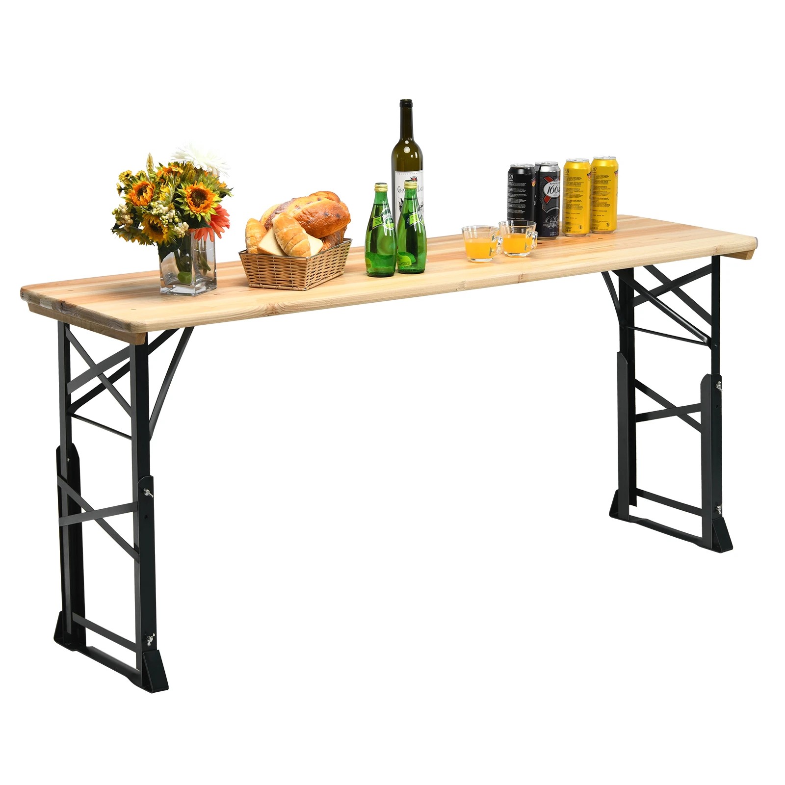 4 Costway Folding Picnic Table Portable Outdoor Beer Table w/Umbrella Hole, 4 of 4