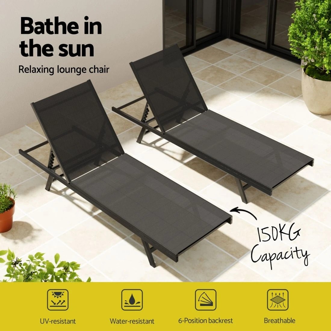 5 Gardeon Sun Lounge Outdoor Lounger Steel Beach Chair Patio Furniture - Black, 5 of 5