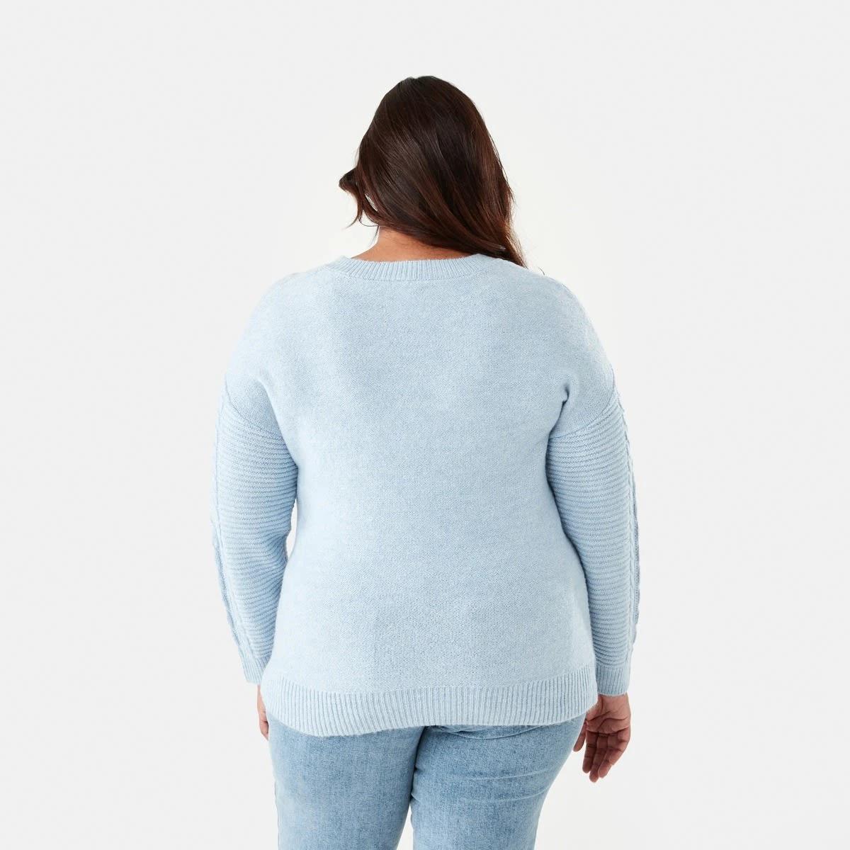3 Curve Cable V-Neck Jumper Skyway Mrl, 3 of 6