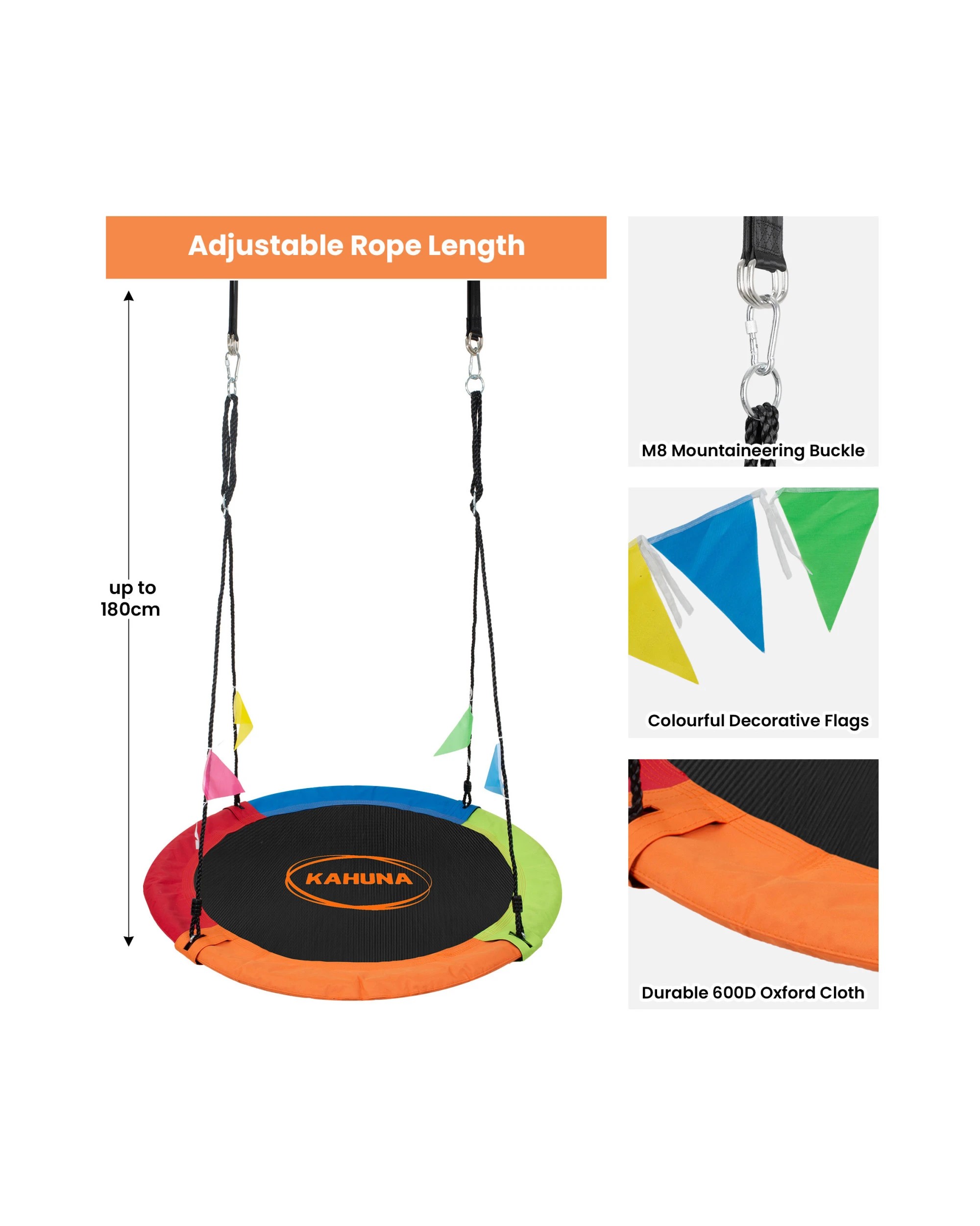 5 Kahuna Kids 1.2m Tree Saucer Swing Set Round with Hanging Straps 400kg Capacity, 5 of 8