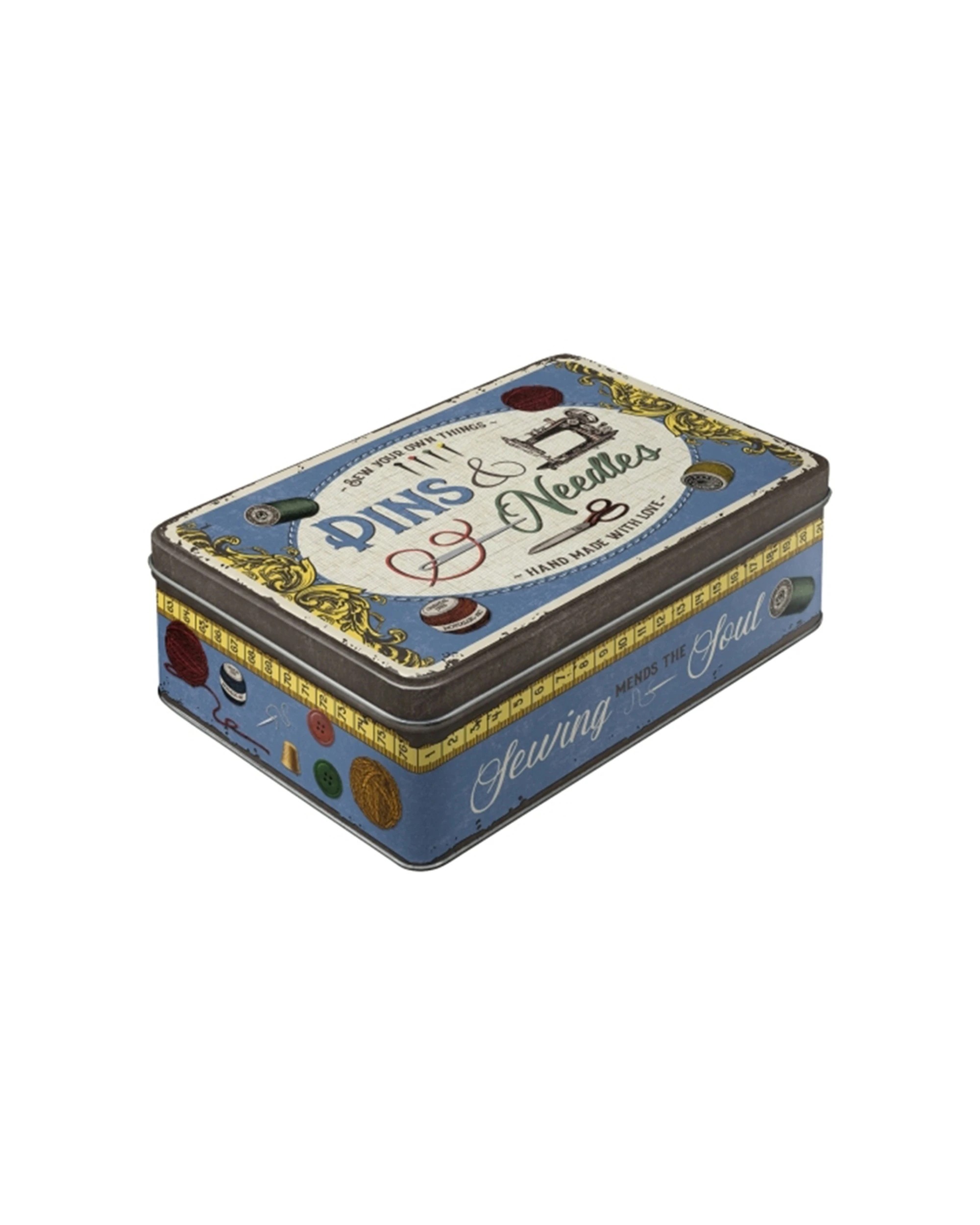 1 Nostalgic Art Flat Tin Storage Box Embossed Design 2.5L Capacity - Sewing - Multi, 1 of 1