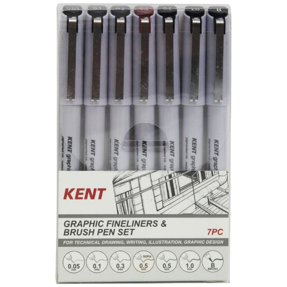 1 Kent Graphic Fineliner & Brush Pen Set 7 Piece, 1 of 2