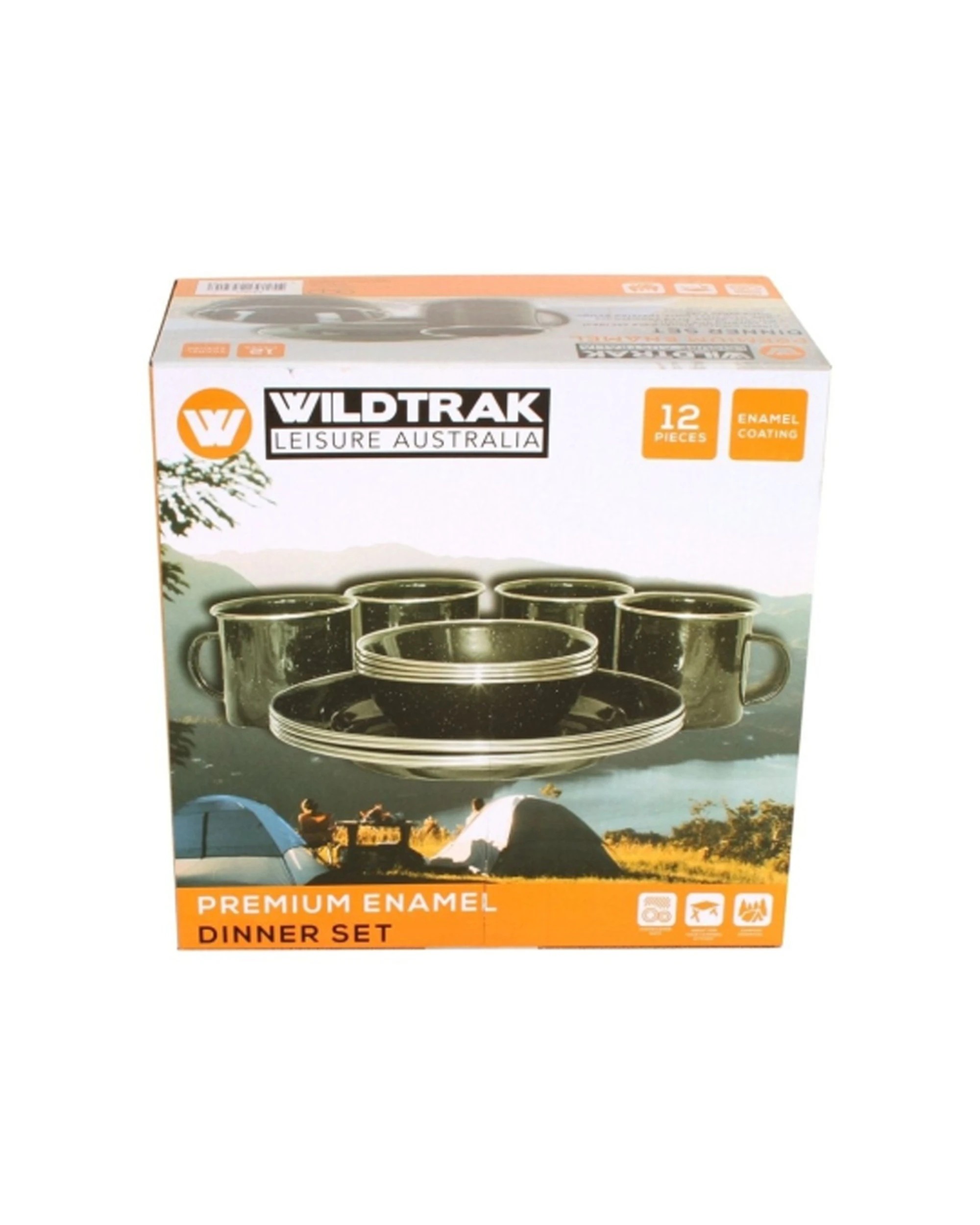 3 Wildtrak 12pc Wildtrak Premium Enamel Camping Dinner Set Mugs Bowls Plates - Black, 3 of 4