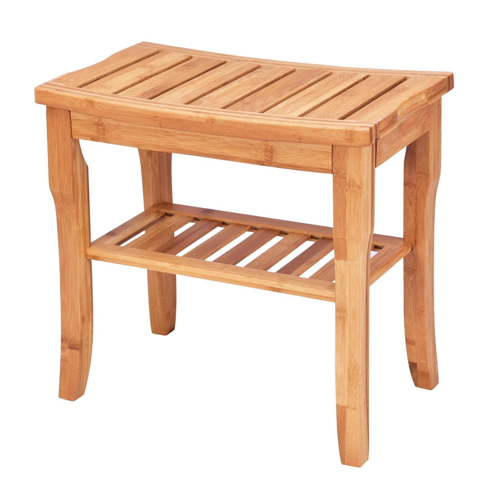 1 Costway Shower Bench Seat Bamboo Bath Stool Spa Organizer w/Shelf, 1 of 1