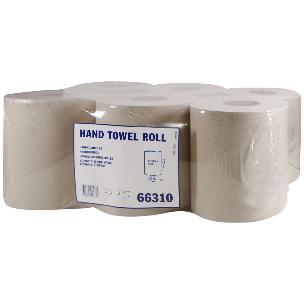 1 Tork Basic Paper Centrefeed Roll Natural 1 Ply 350m 6 Pack, 1 of 2