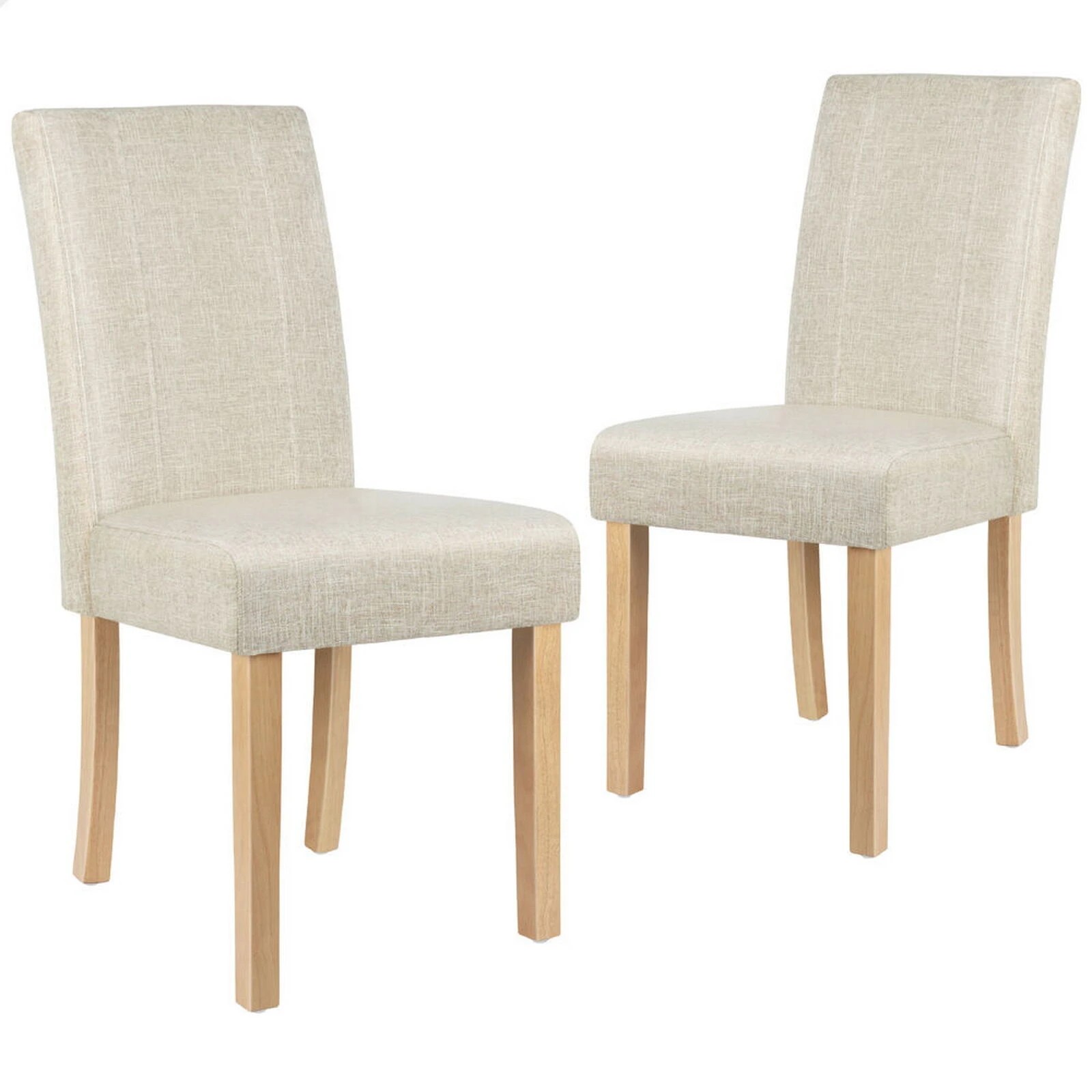 1 Alfordson 2x Dining Chairs Cafe Kitchen Chair Retro High-Back Wood Fabric - Beige, 1 of 10