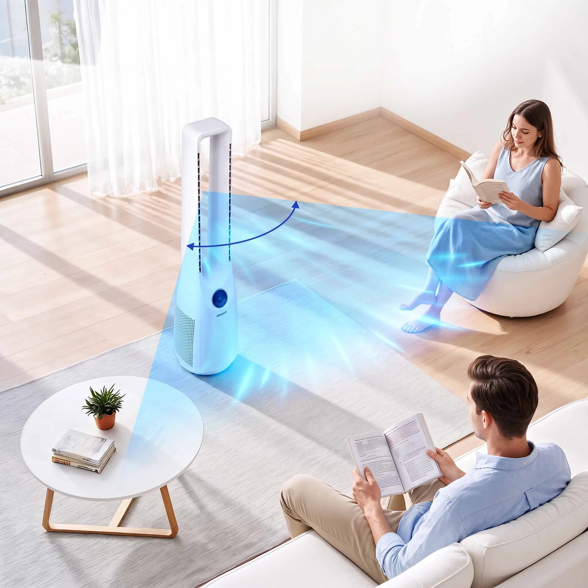 6 Devanti Bladeless Tower Fan 100cm 2-in-1 Cooling Airflow Purifying Remote - White, 6 of 9