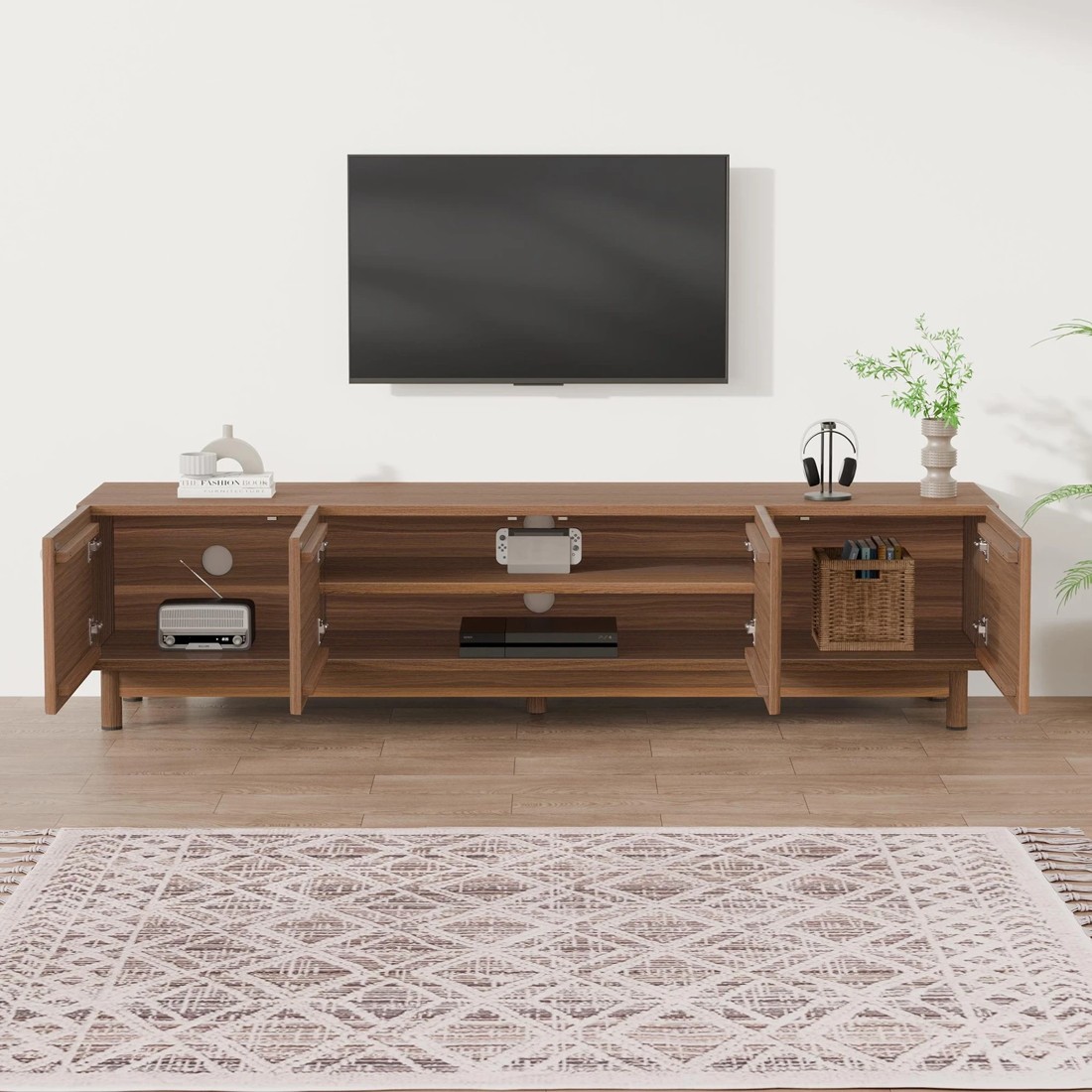2 Alfordson TV Cabinet Entertainment Unit Stand 180cm Storage Shelves - Walnut, 2 of 10