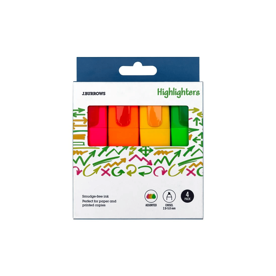 1 J.Burrows Chisel Highlighters Assorted 4 Pack, 1 of 4