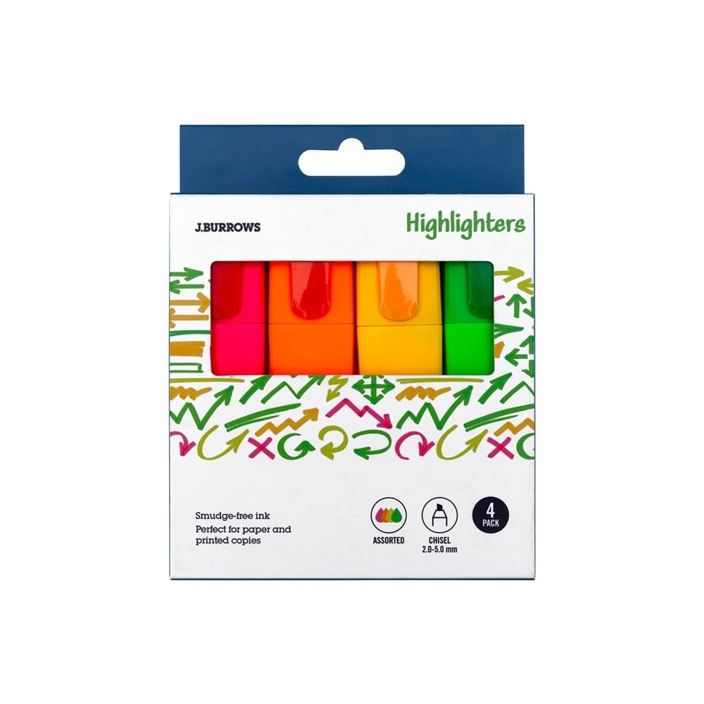 1 J.Burrows Chisel Highlighters Assorted 4 Pack, 1 of 4