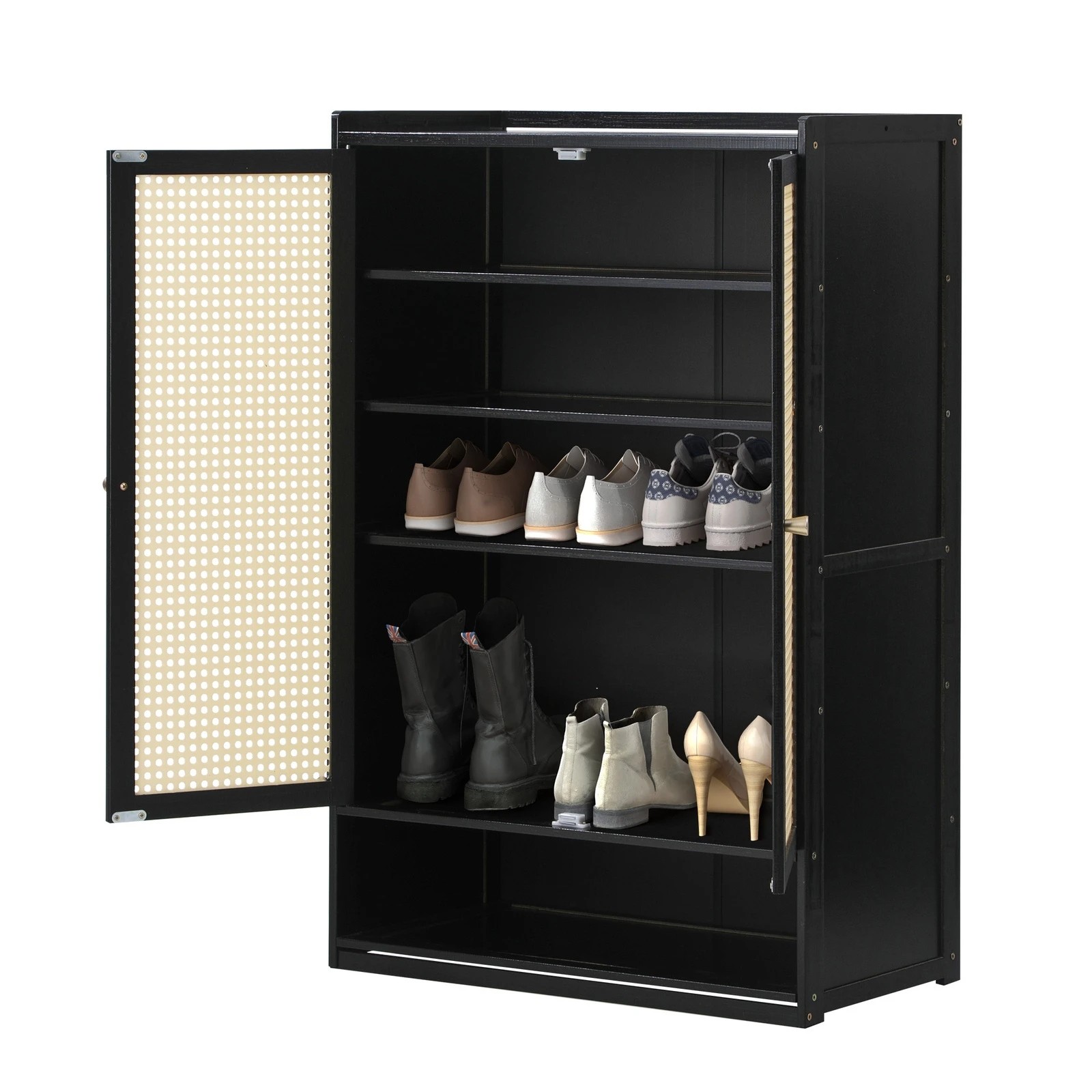 9 Oikiture Shoe Storage Cabinet Shoes Rack Organiser Shelf 2 Doors Rattan
 - Black, 9 of 10