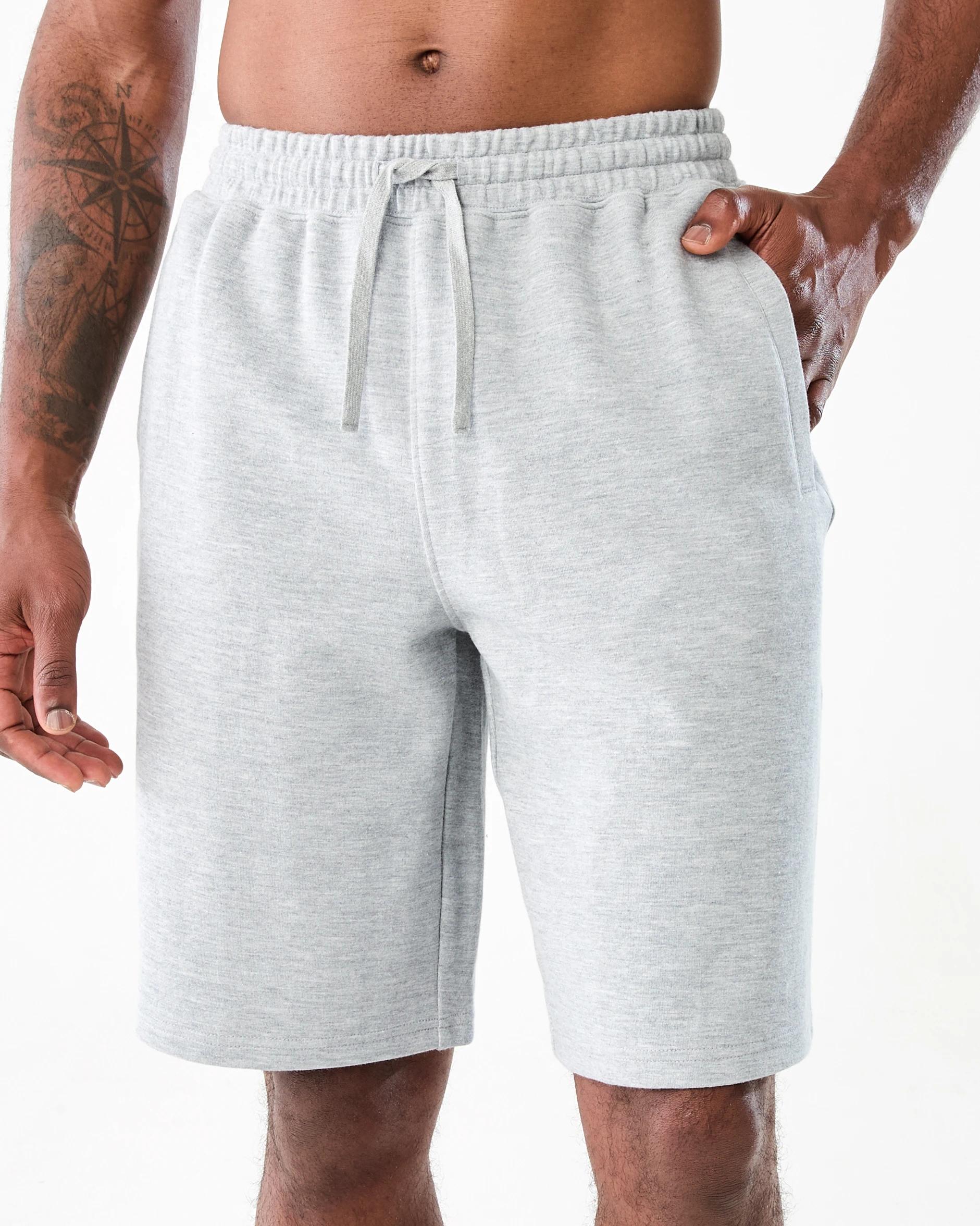 1 Elastic Waist Interlock Knit Shorts Grey Marle, 1 of 6