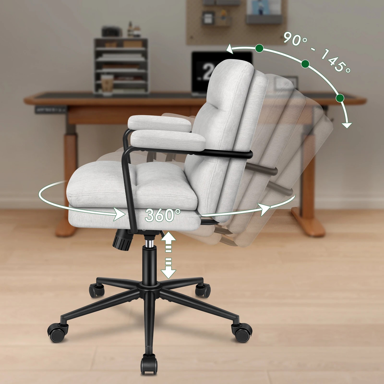 2 Alfordson Office Chair Ergonomic Executive Computer Work Seat Chenille - Grey, 2 of 10