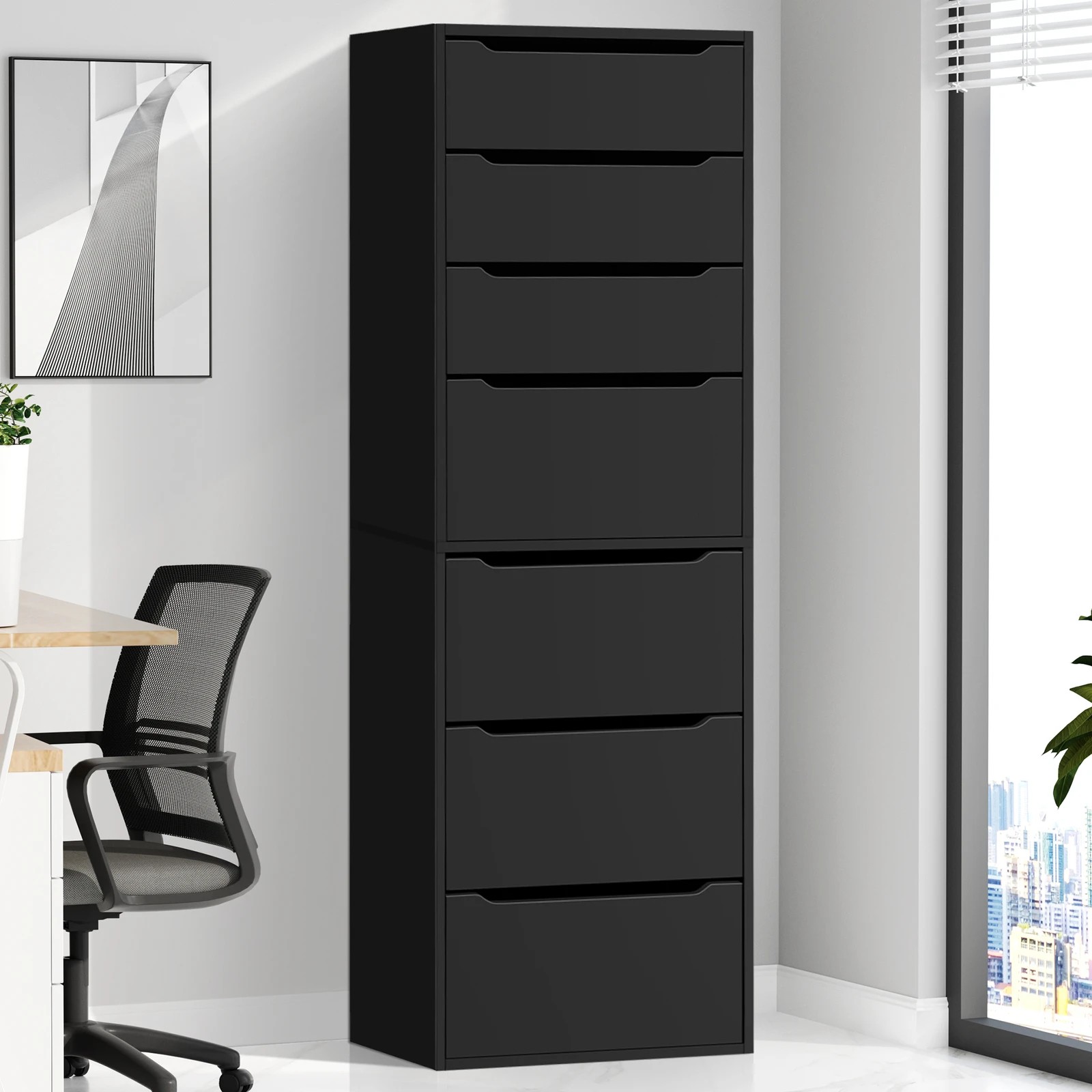 2 Alfordson Chest of 7 Drawers Office Storage Cabinet Tallboy Bedroom - Black, 2 of 10