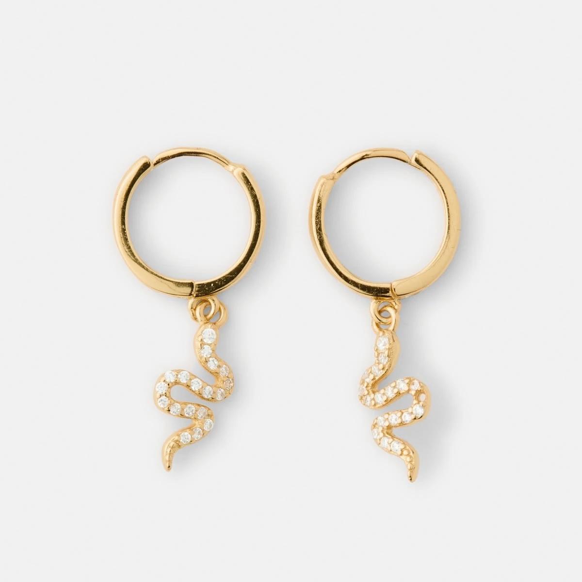 1 Gold Plated Sterling Silver 925 Snake Huggie Hoop Earrings Gold, 1 of 5