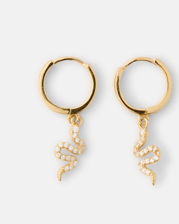 Gold Plated Sterling Silver 925 Snake Huggie Hoop Earrings