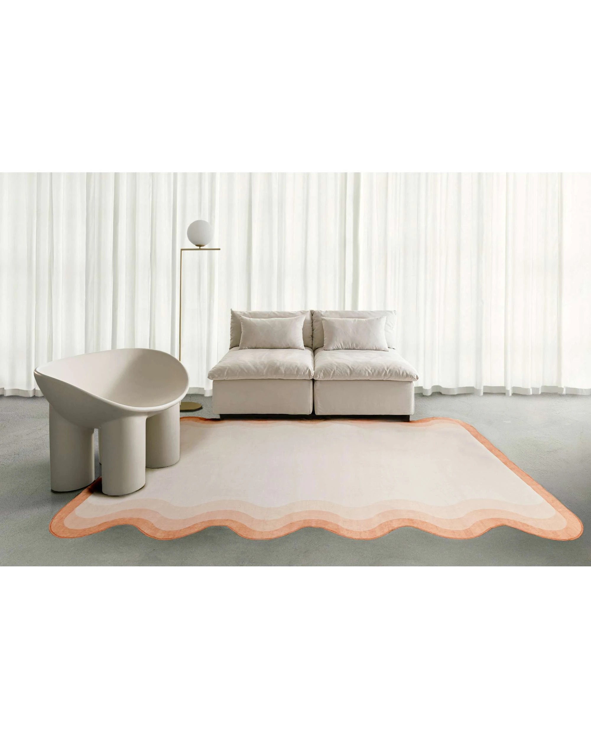 2 Loopsie Bitonto Tonal Scalloped Washable Rug-290cm x 190cm - Orange, 2 of 8
