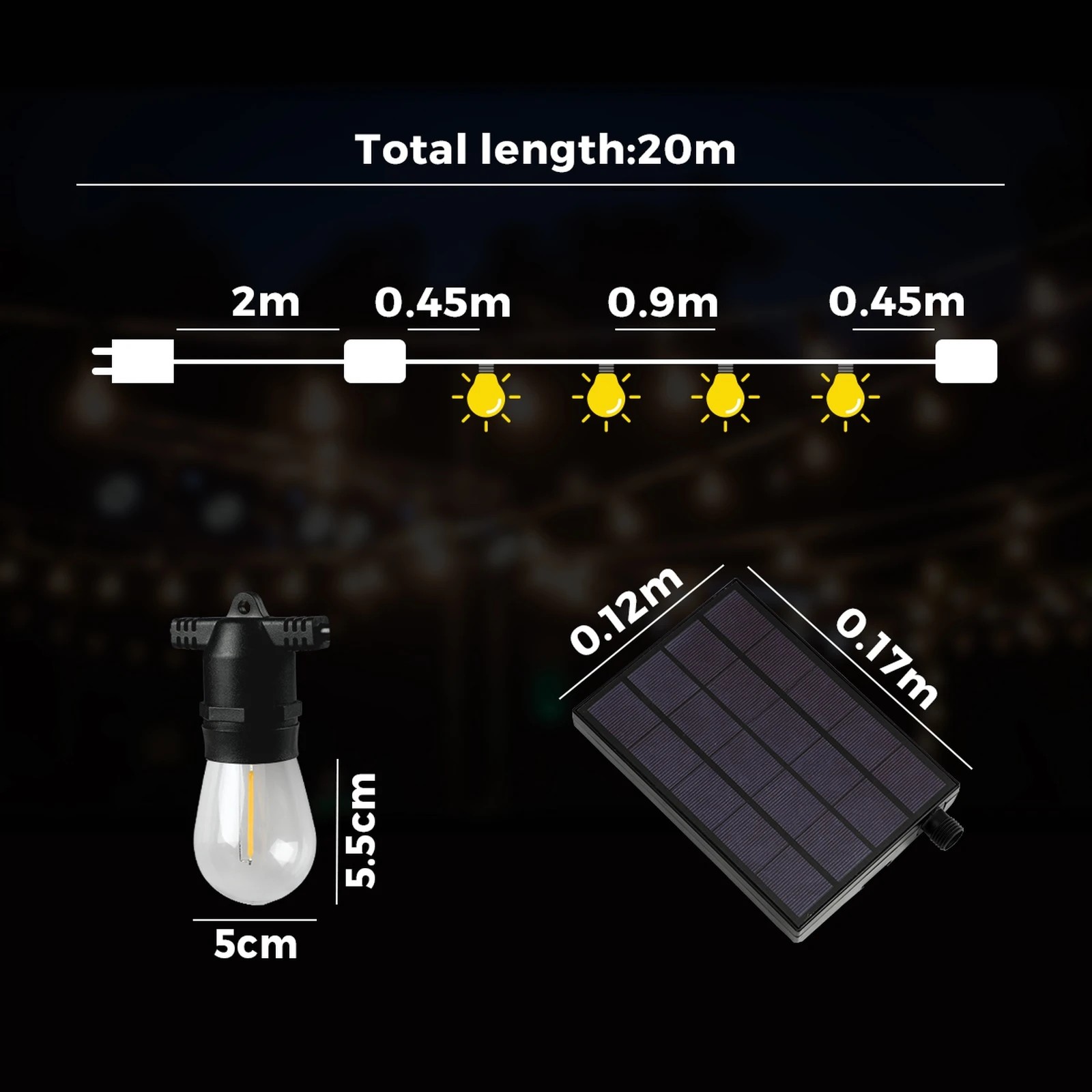 2 Mazam 20M Solar LED Festoon String Lights - Black, 2 of 10