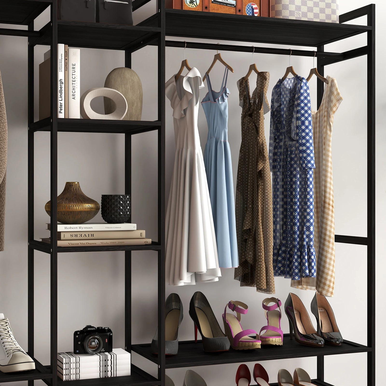 5 Milano Décor Multifunctional Bamboo Clothes Rack Storage Stand Organiser - Black, 5 of 10