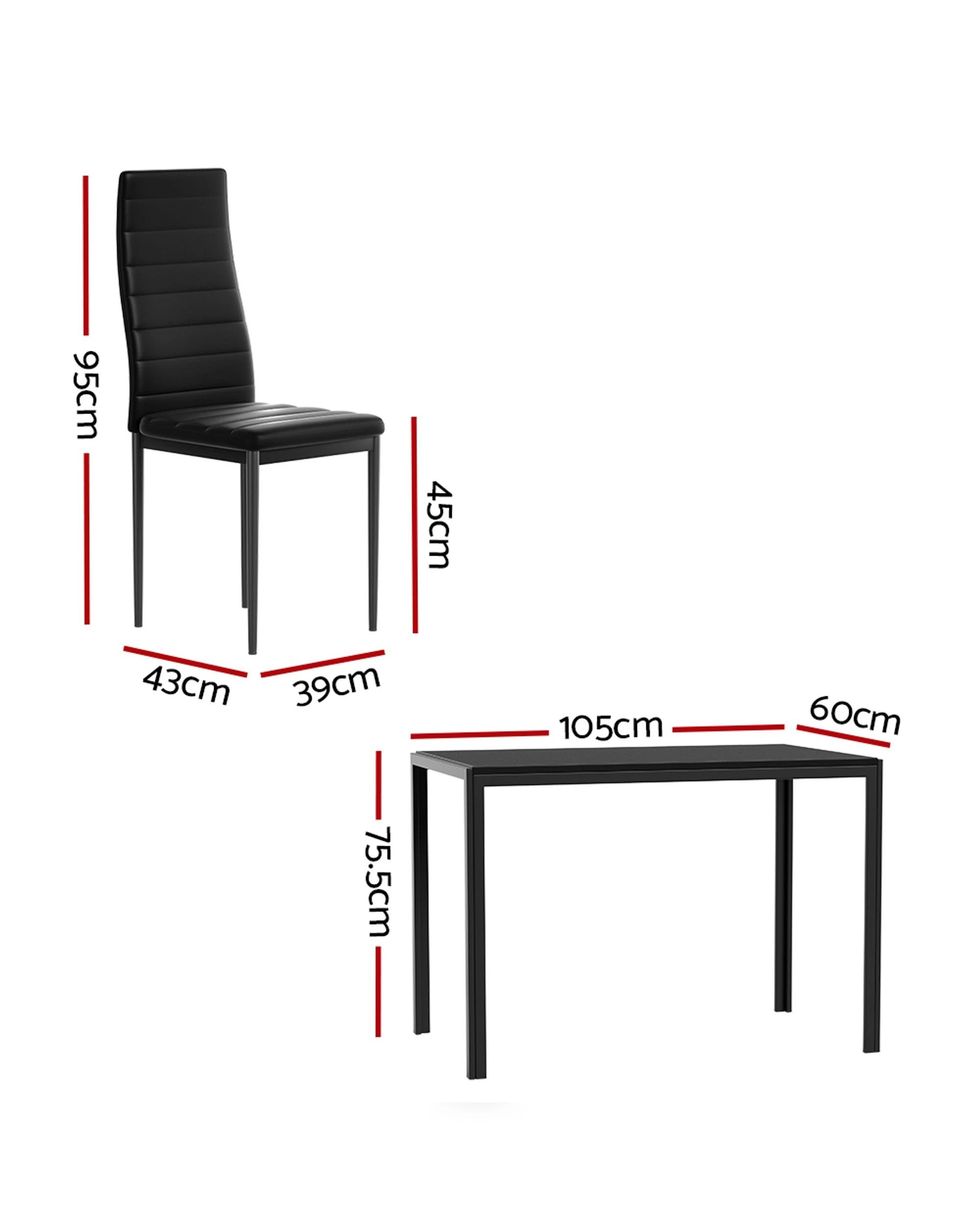 2 Artiss Dining Chairs and Table Dining Set 4 Chair Set Of 5 - Black, 2 of 7