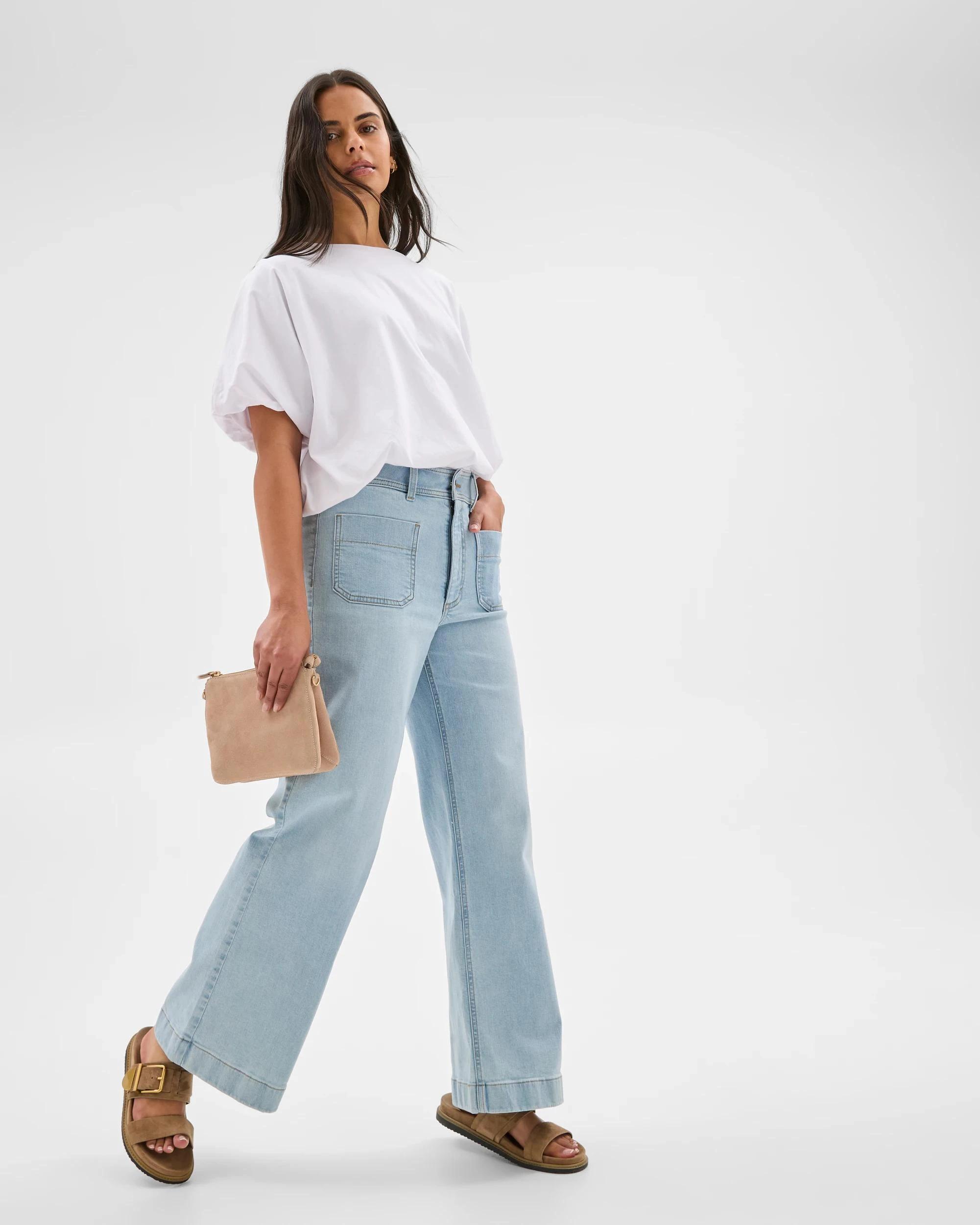 1 Target Denim Mila High Rise Full Length Flat Front Wide Leg Denim Jeans SUNBLEACHED INDIGO, 1 of 6
